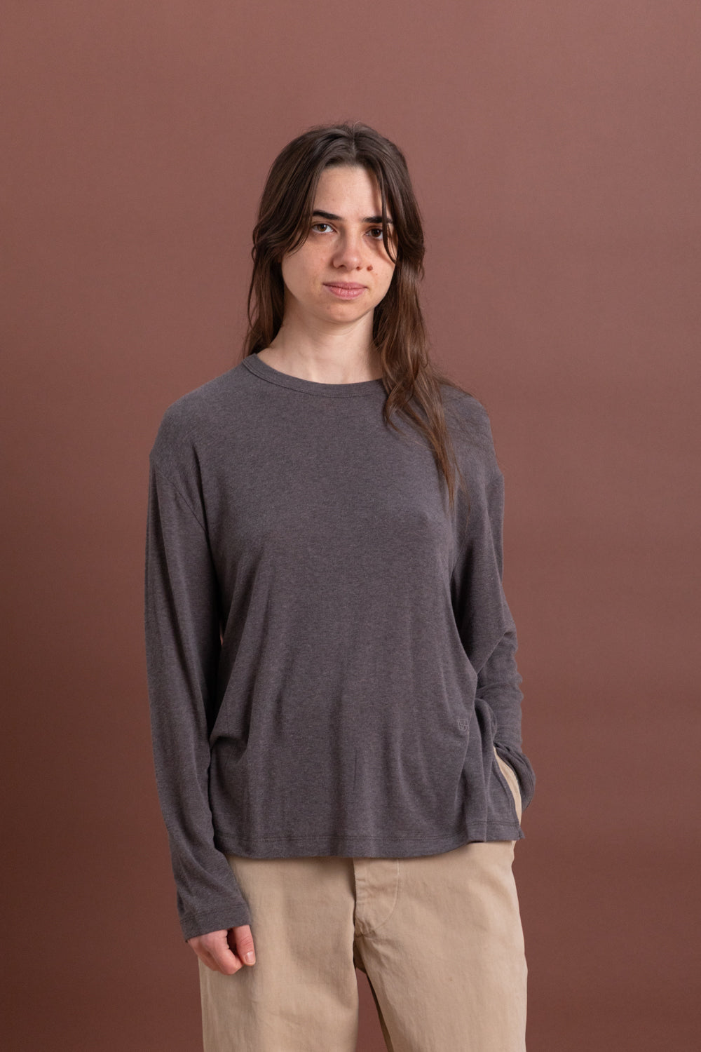 WOOL COTTON JERSEY T-SHIRT IN MOCHA
