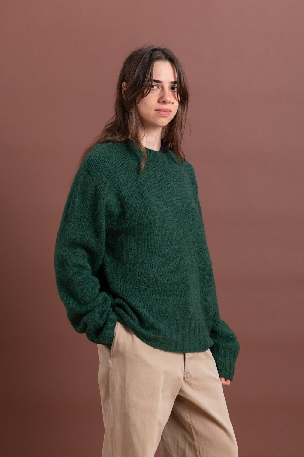 ALPACA BLEND KNIT SWEATER IN GREEN