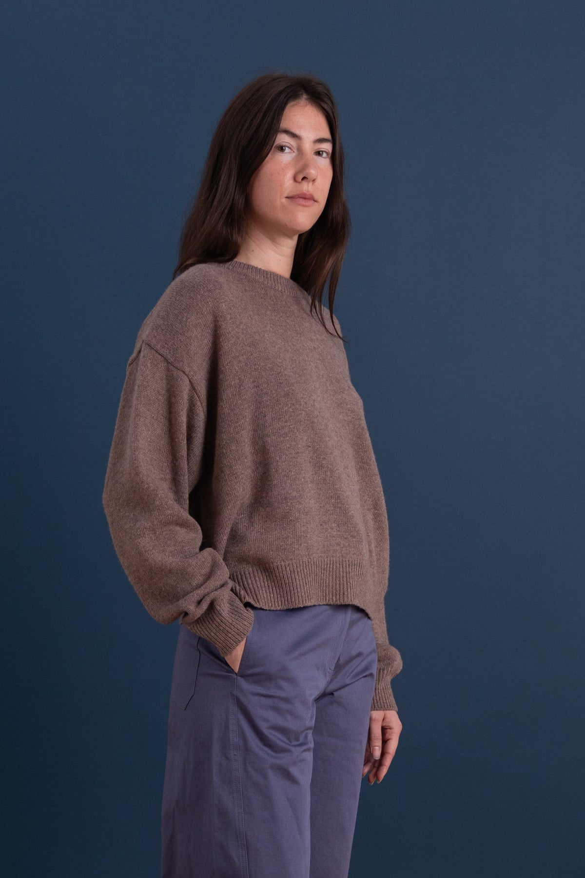 OVERSIZED CREWNECK SWEATER IN DARK BEIGE