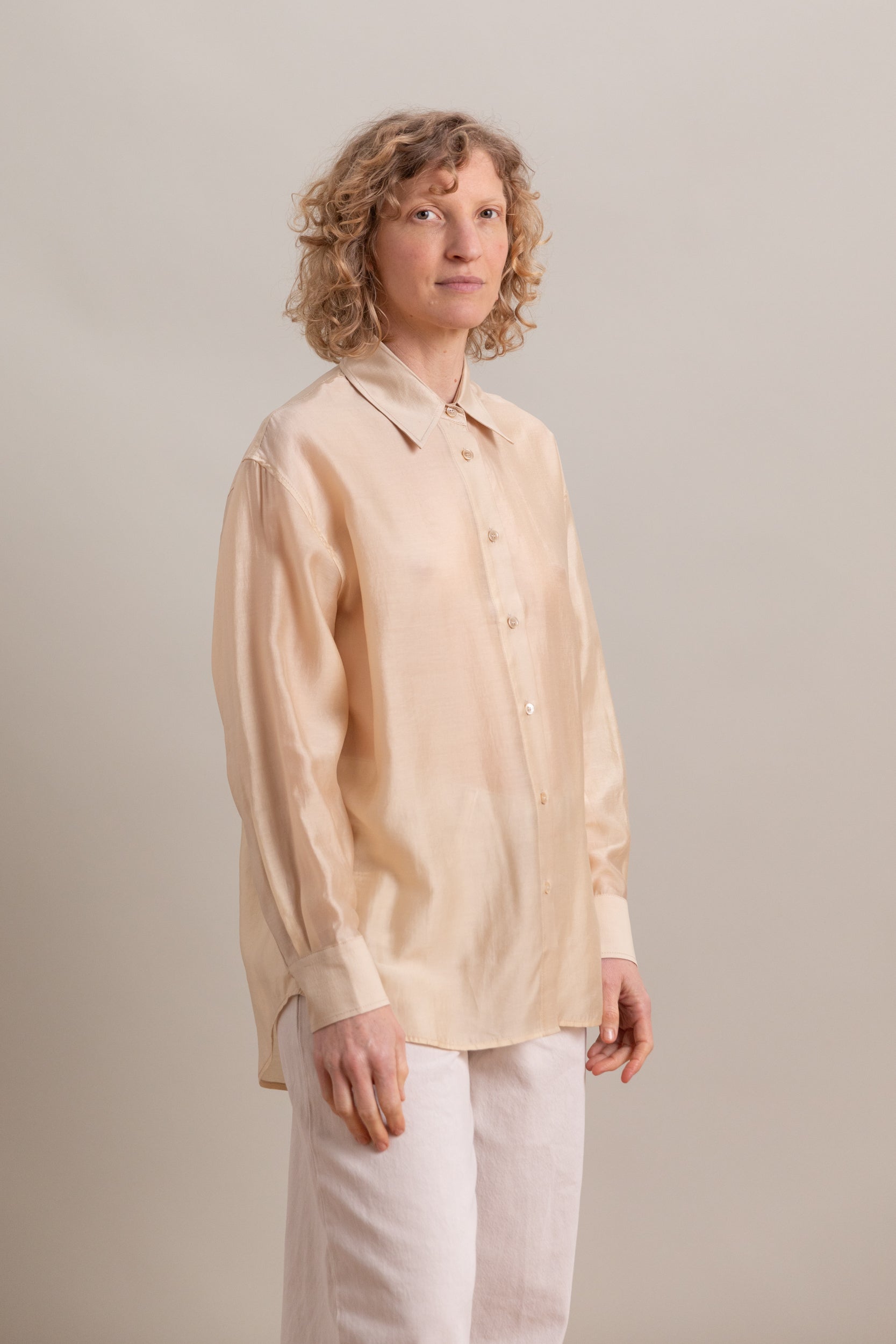 SEMI SHEER SHIRT IN BEIGE