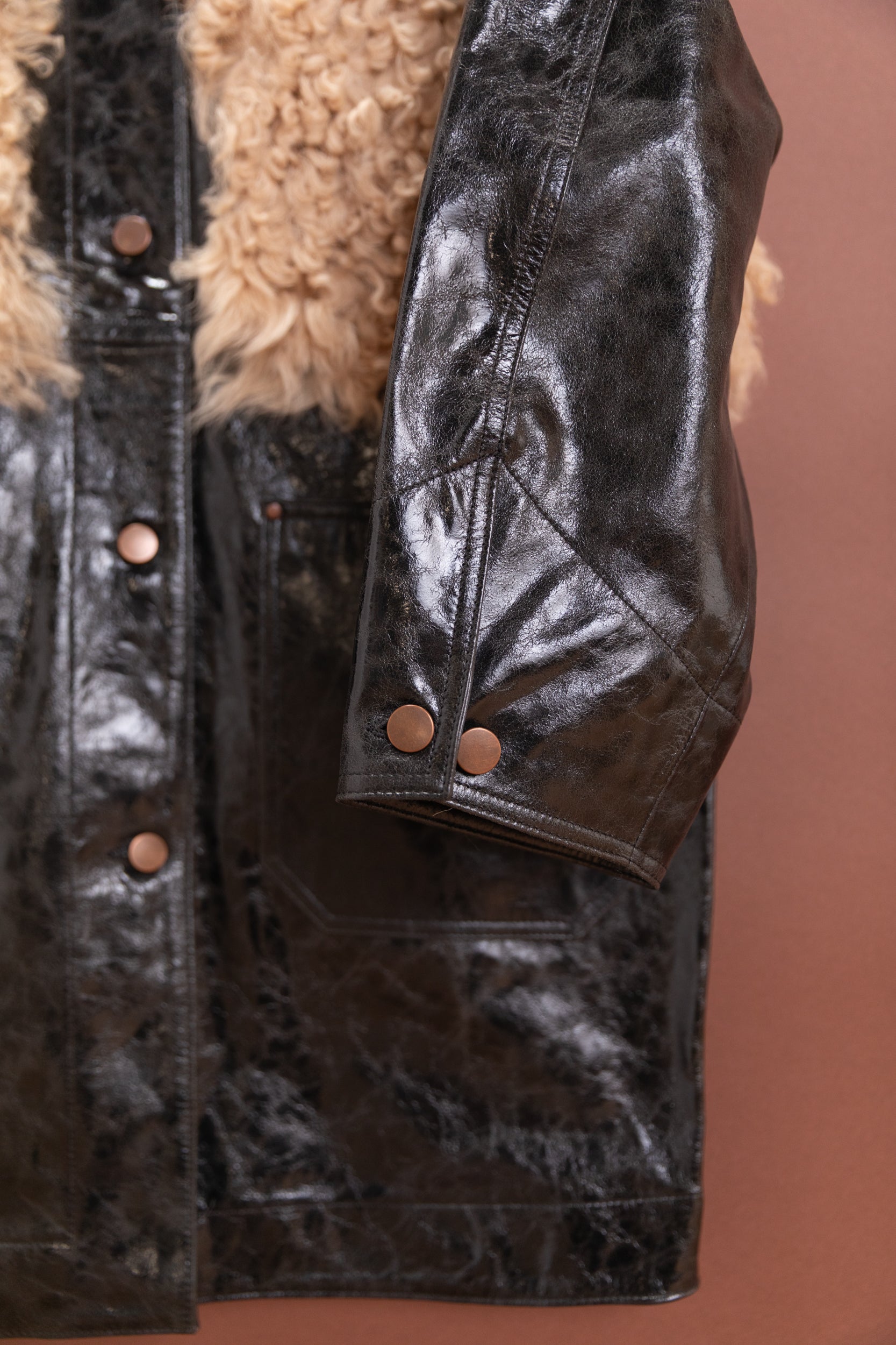 CHORE COAT IN BLACK PATENT SUEDE