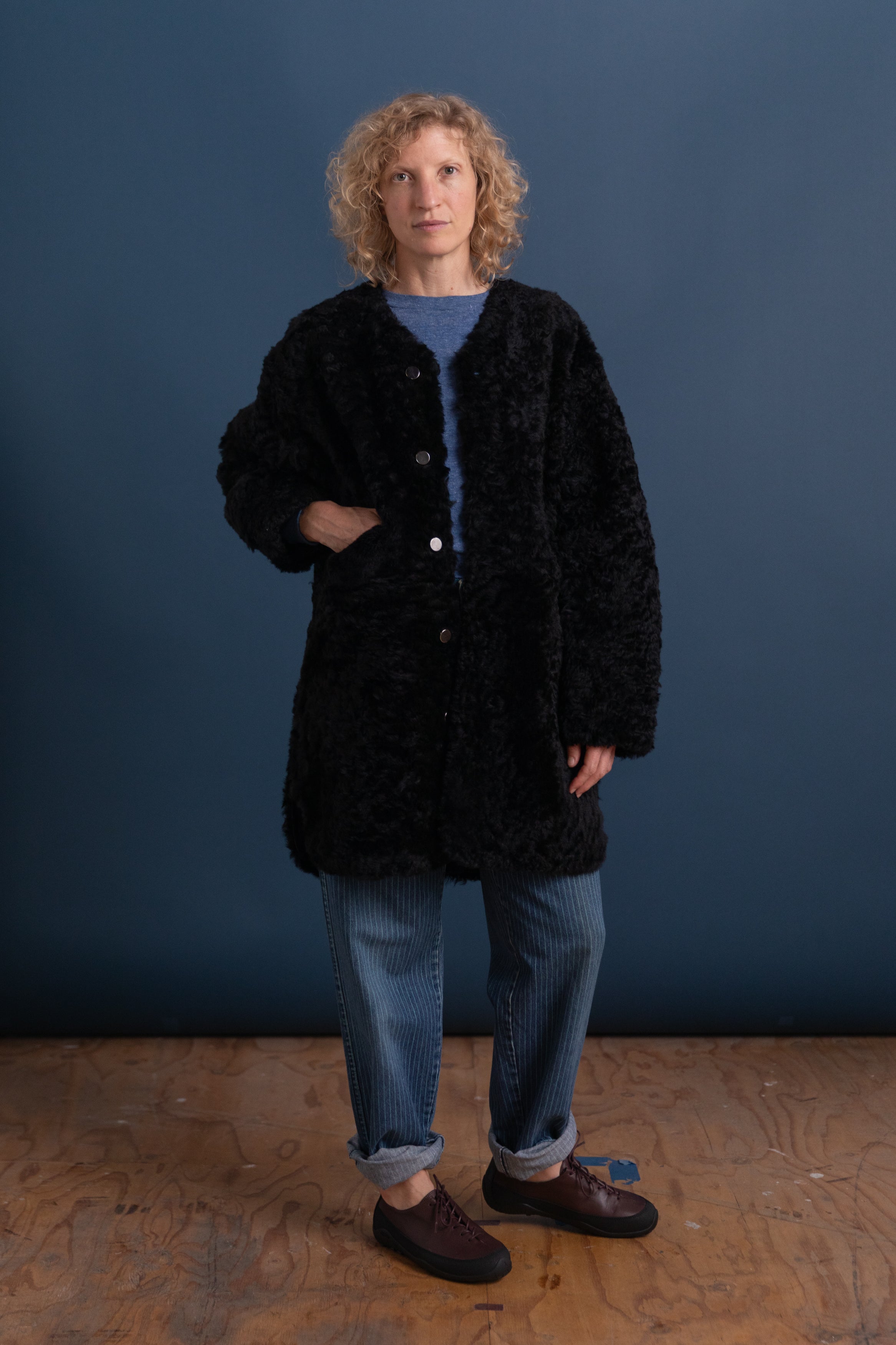 REVERSIBLE LINER IN BLACK MOSSO SHEEPSKIN