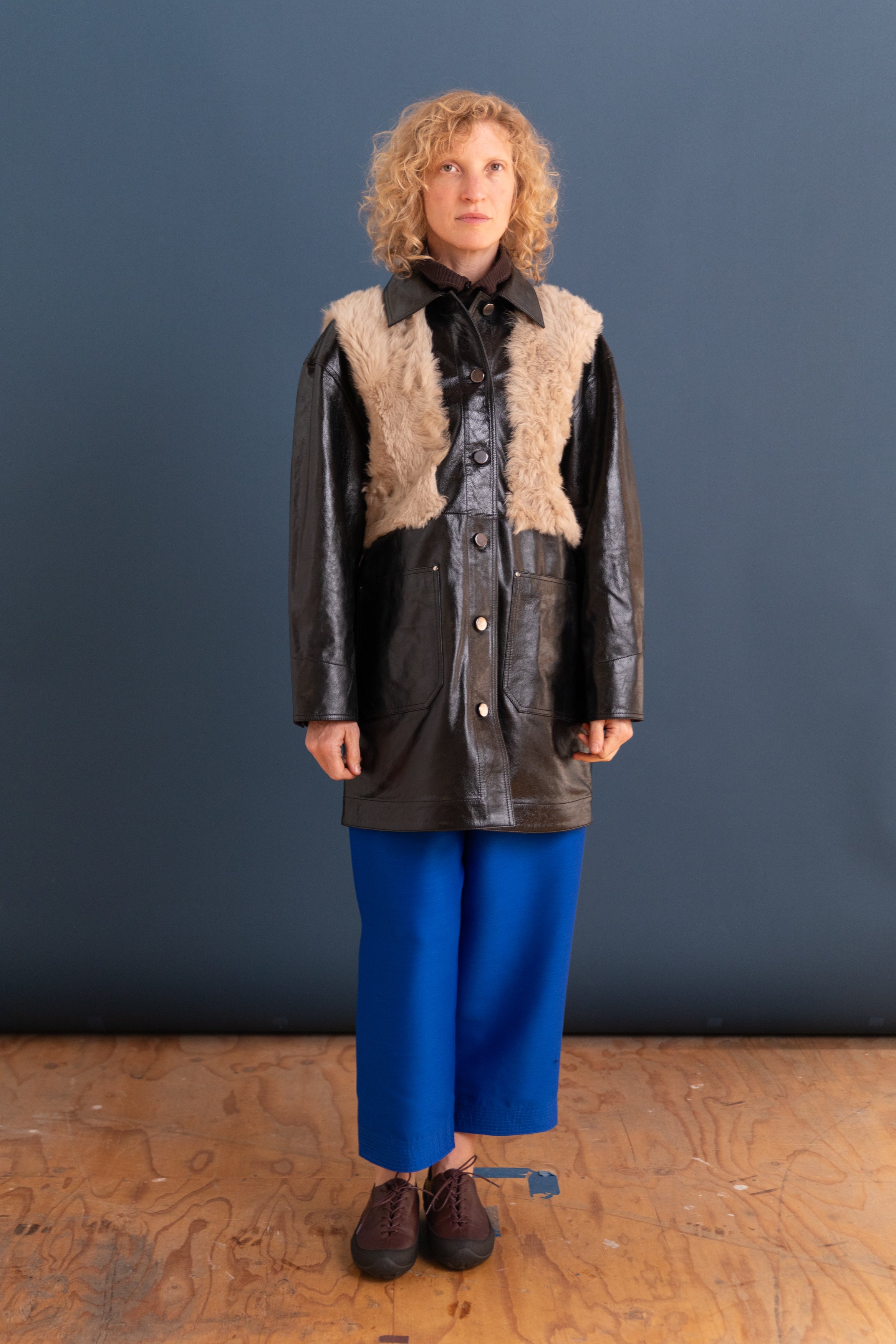 UNLINED CHORE COAT IN OAT AND BLACK
