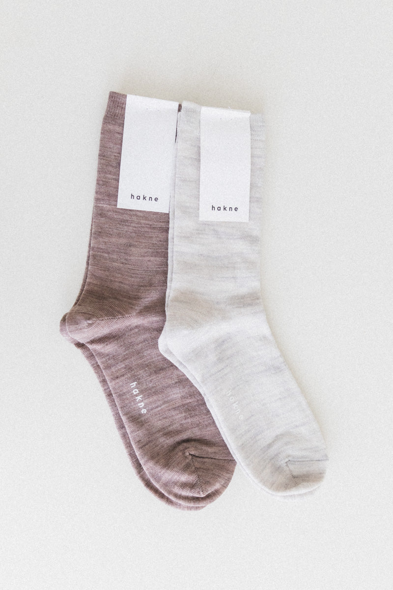 SILK WOOL DOUBLE FACED SOCKS IN BROWN