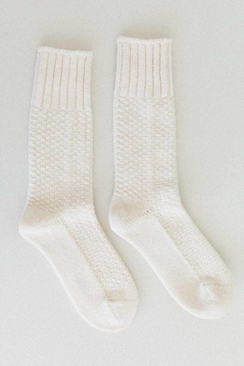 WOOL COTTON BOOT SOCKS IN IVORY