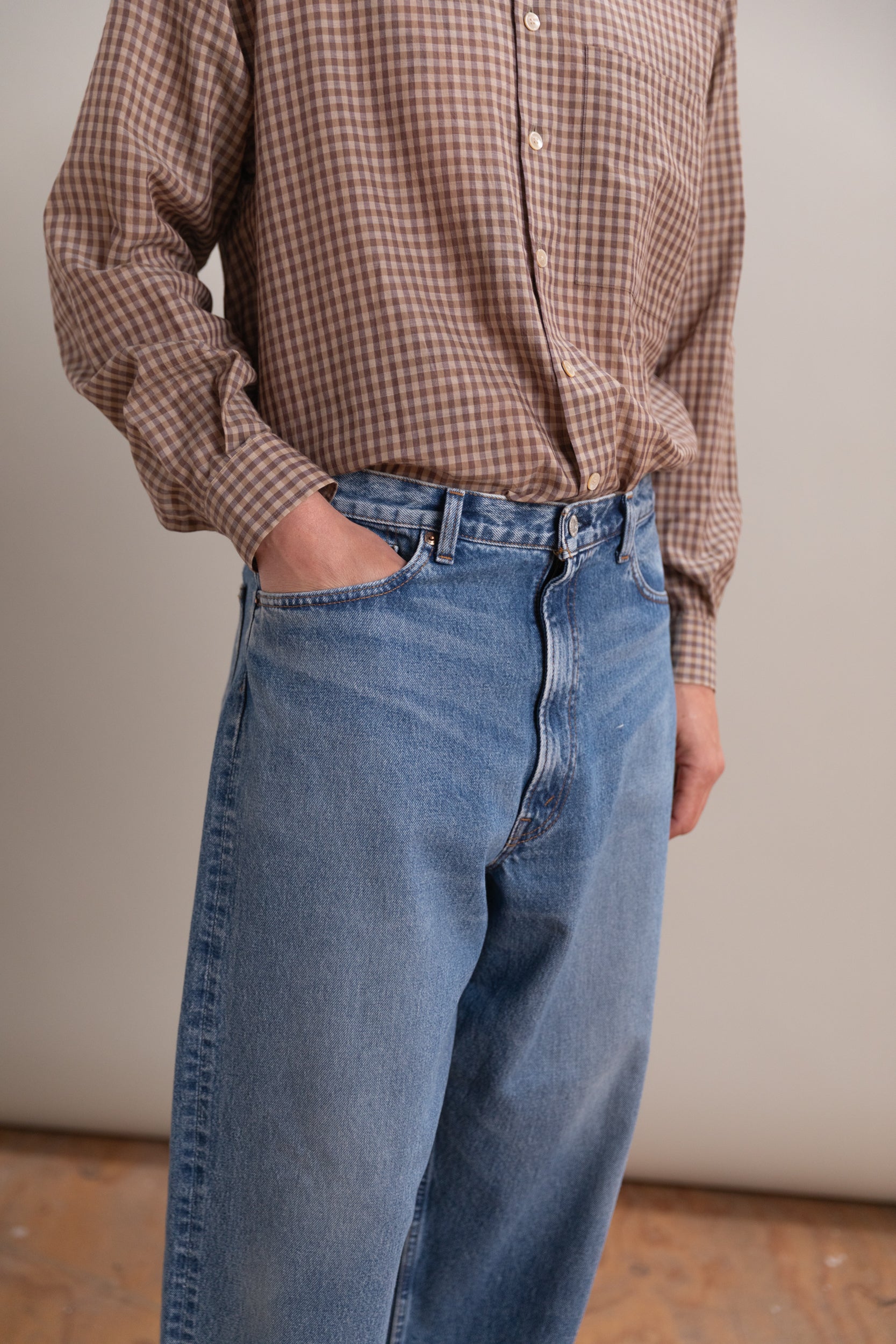 100 SUPER DAD'S DENIM PANTS IN USED WASH