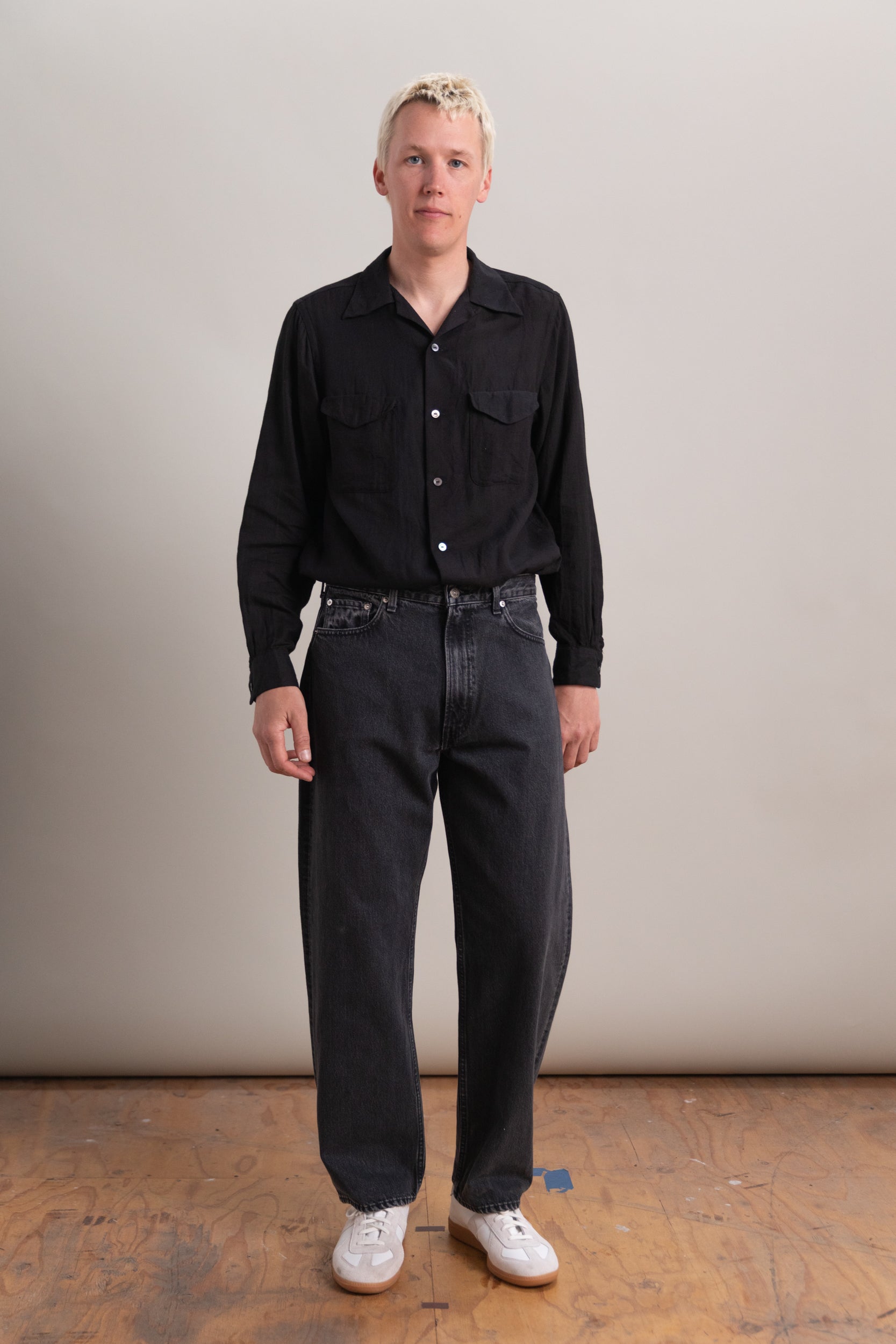 101 DAD'S FIT DENIM PANTS IN BLACK STONE DENIM