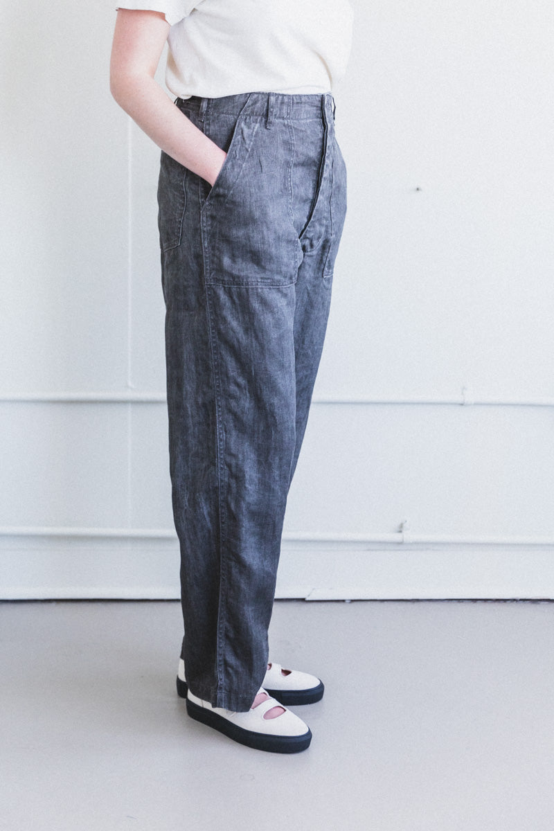 SUMMER FATIGUE PANTS IN SUMI DYED LINEN