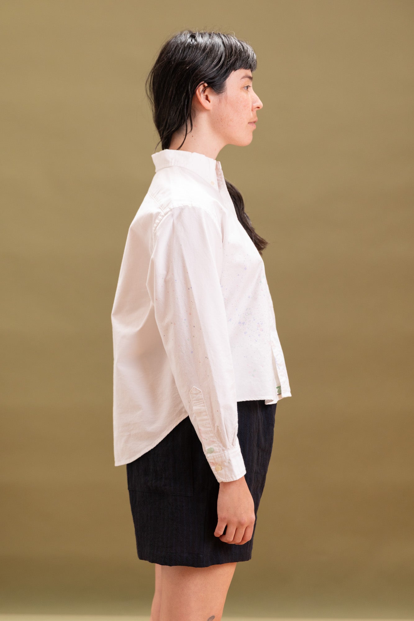 SHORT BUTTON DOWN SHIRT WITH PAINT SPLATTERS