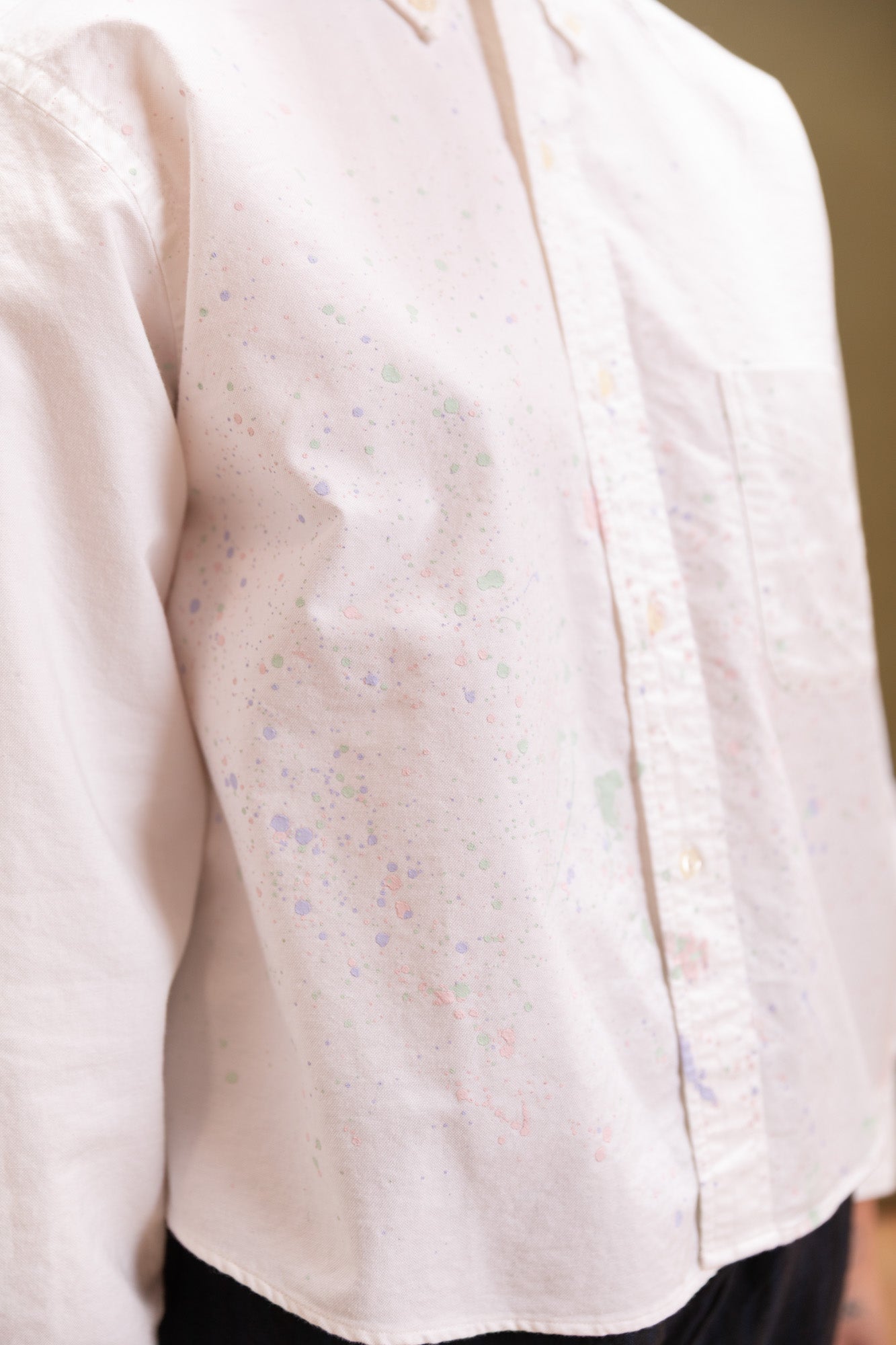 SHORT BUTTON DOWN SHIRT WITH PAINT SPLATTERS