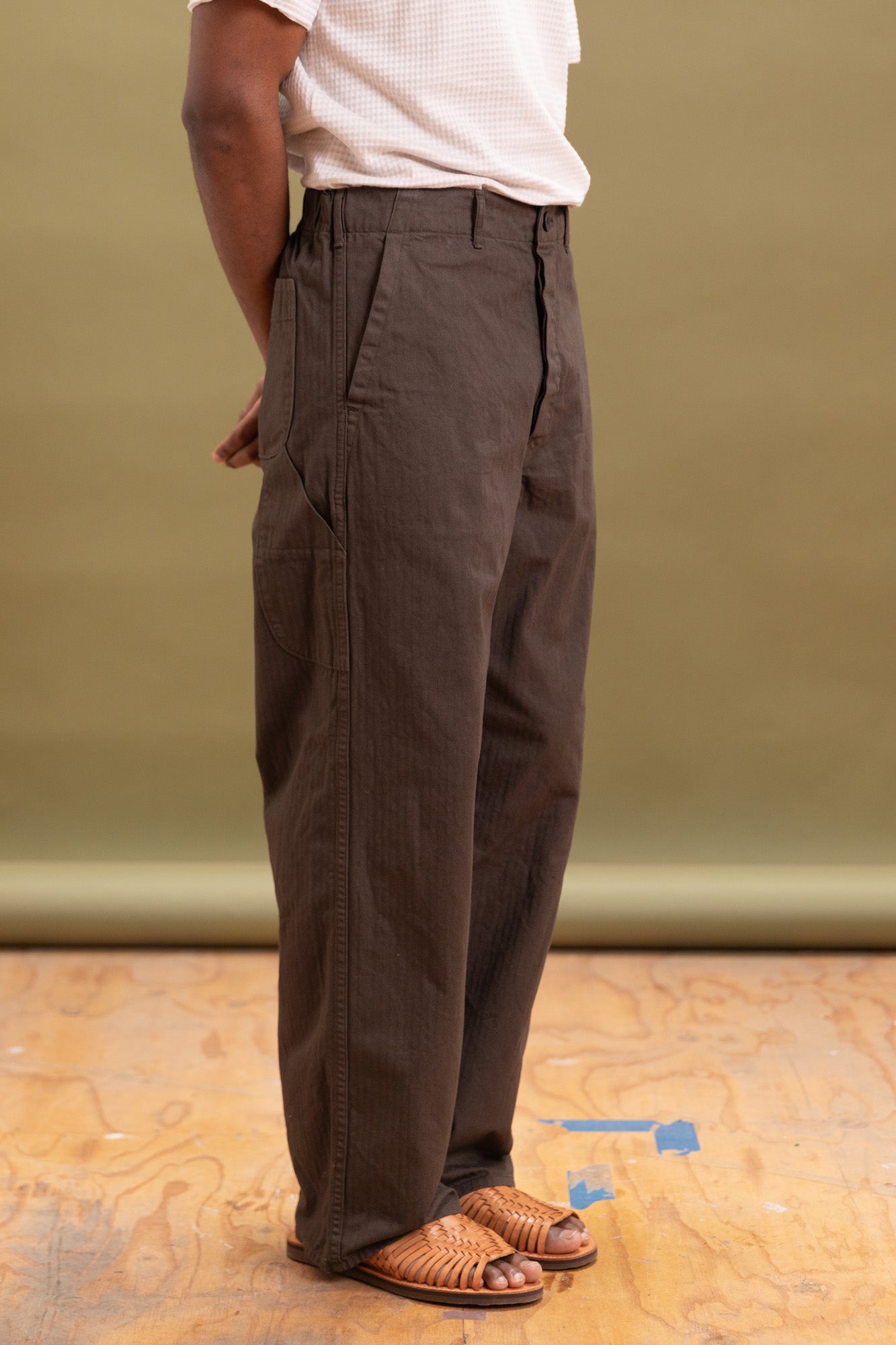 WIDE FIT FRENCH WORK PANTS IN COFFEE BROWN