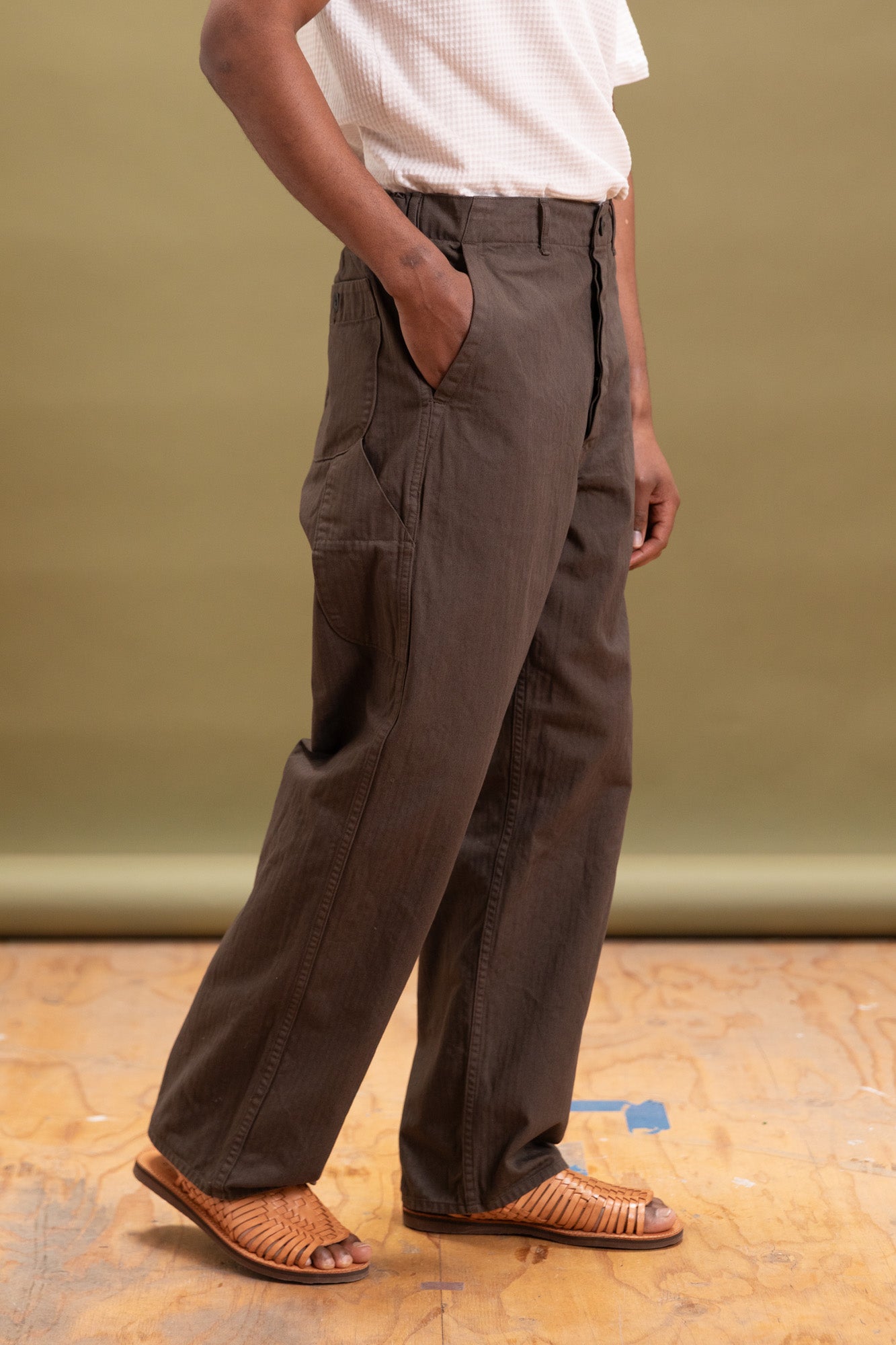 WIDE FIT FRENCH WORK PANTS IN COFFEE BROWN
