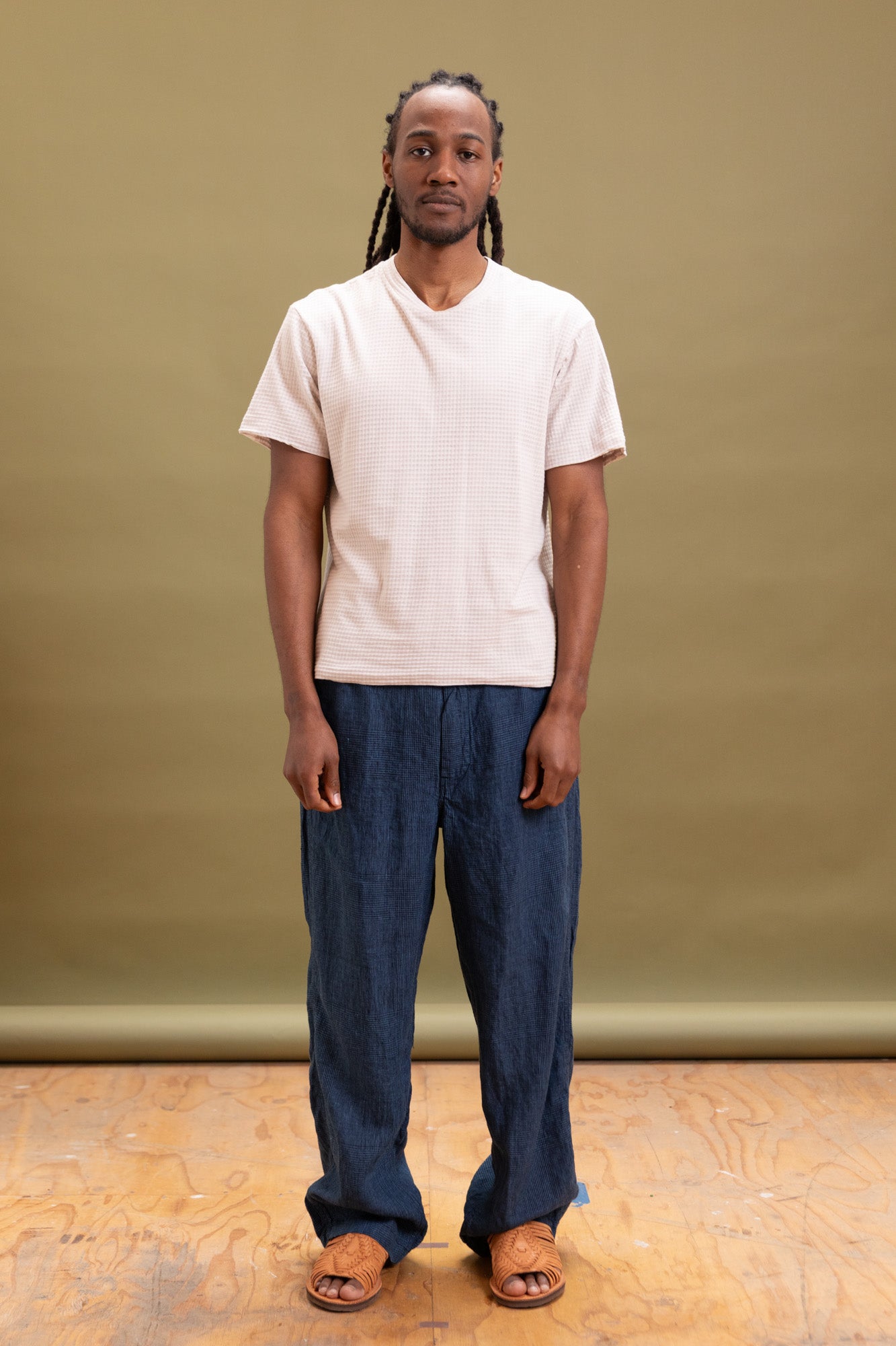 WIDE FIT NEW YORKER PANTS IN INDIGO CHECK