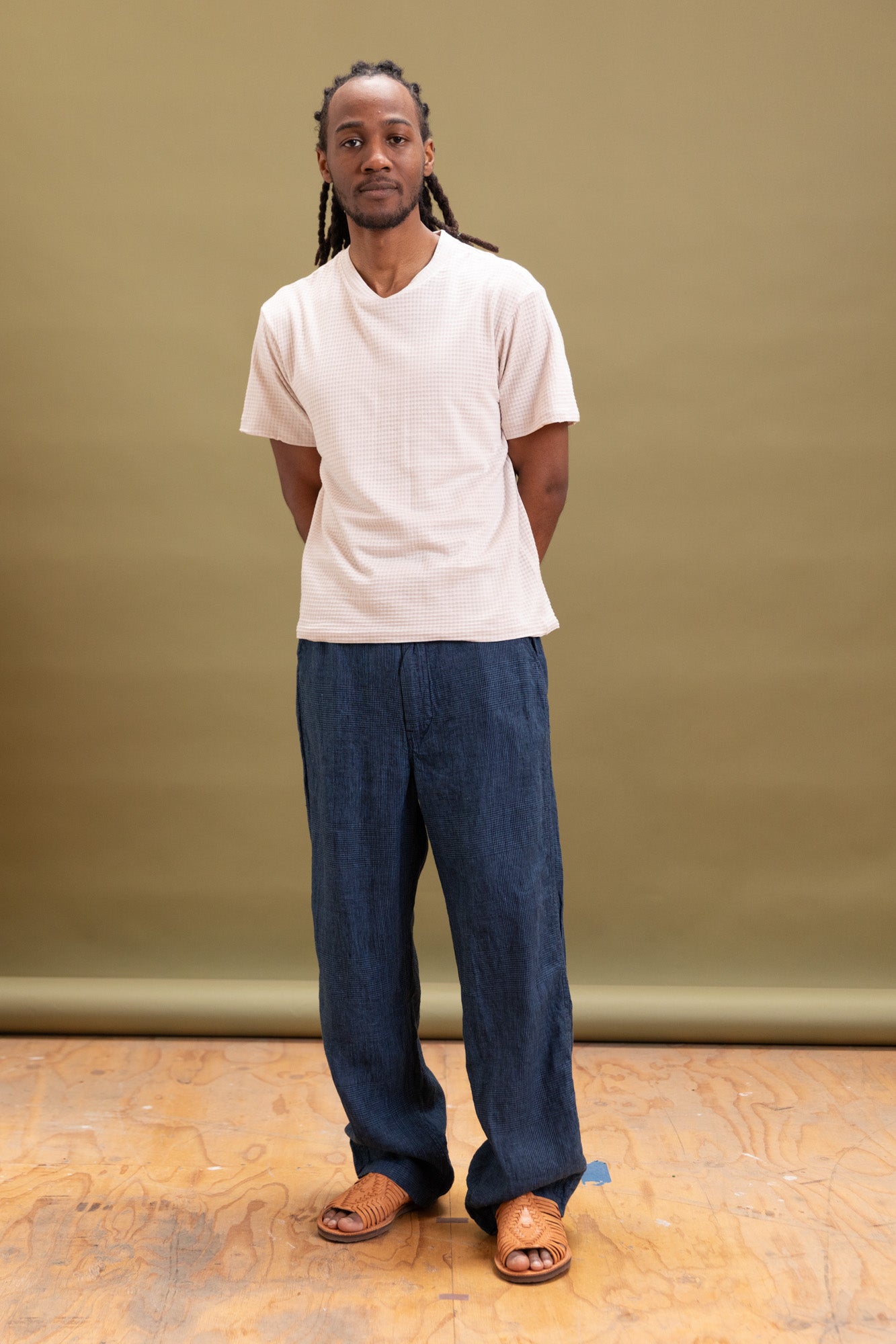 WIDE FIT NEW YORKER PANTS IN INDIGO CHECK