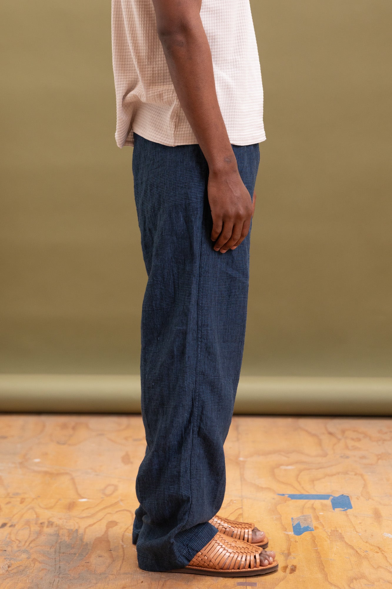 WIDE FIT NEW YORKER PANTS IN INDIGO CHECK