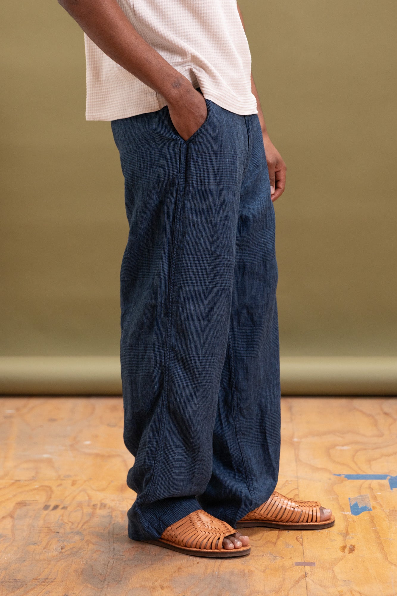WIDE FIT NEW YORKER PANTS IN INDIGO CHECK
