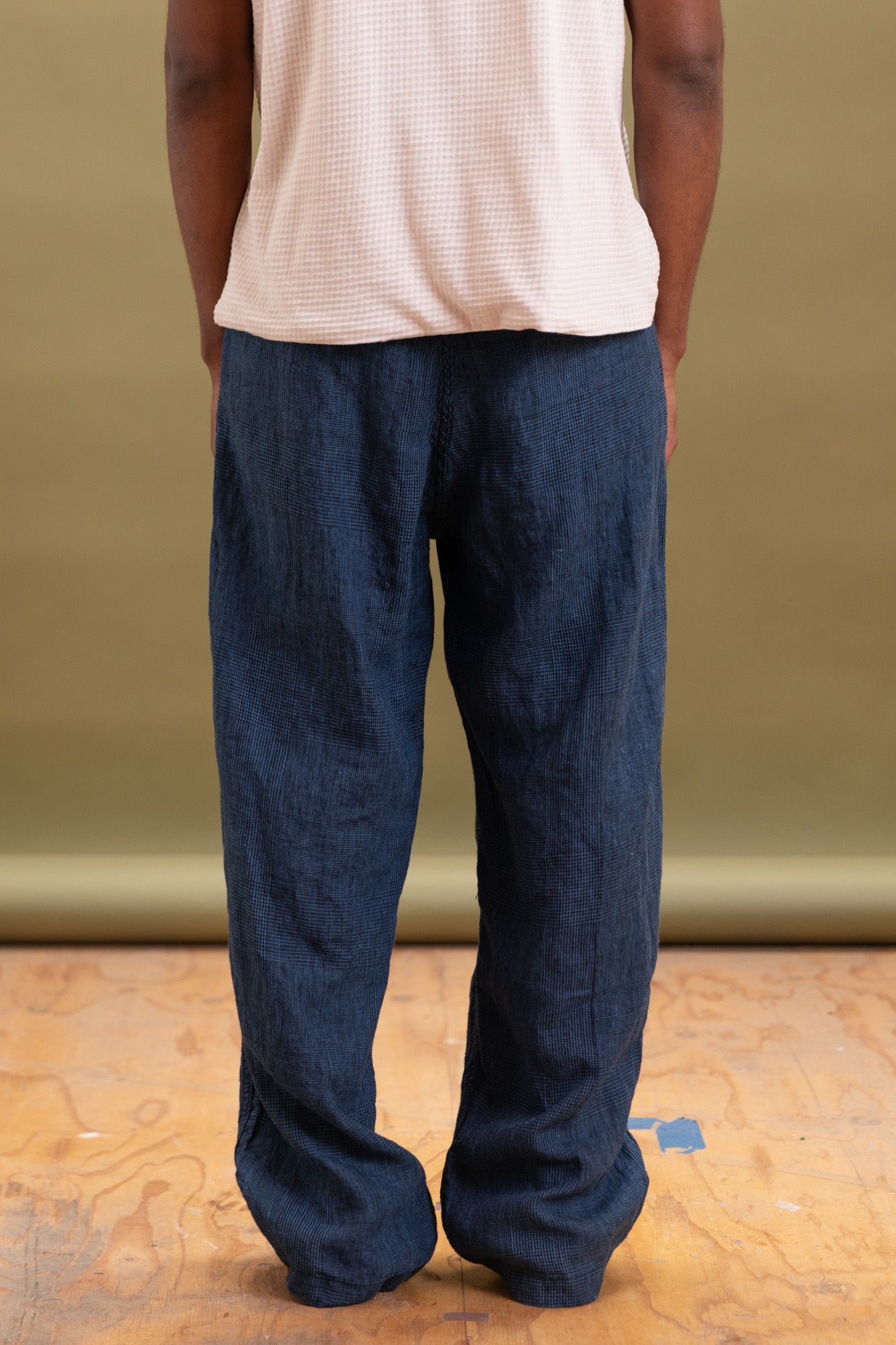 WIDE FIT NEW YORKER PANTS IN INDIGO CHECK