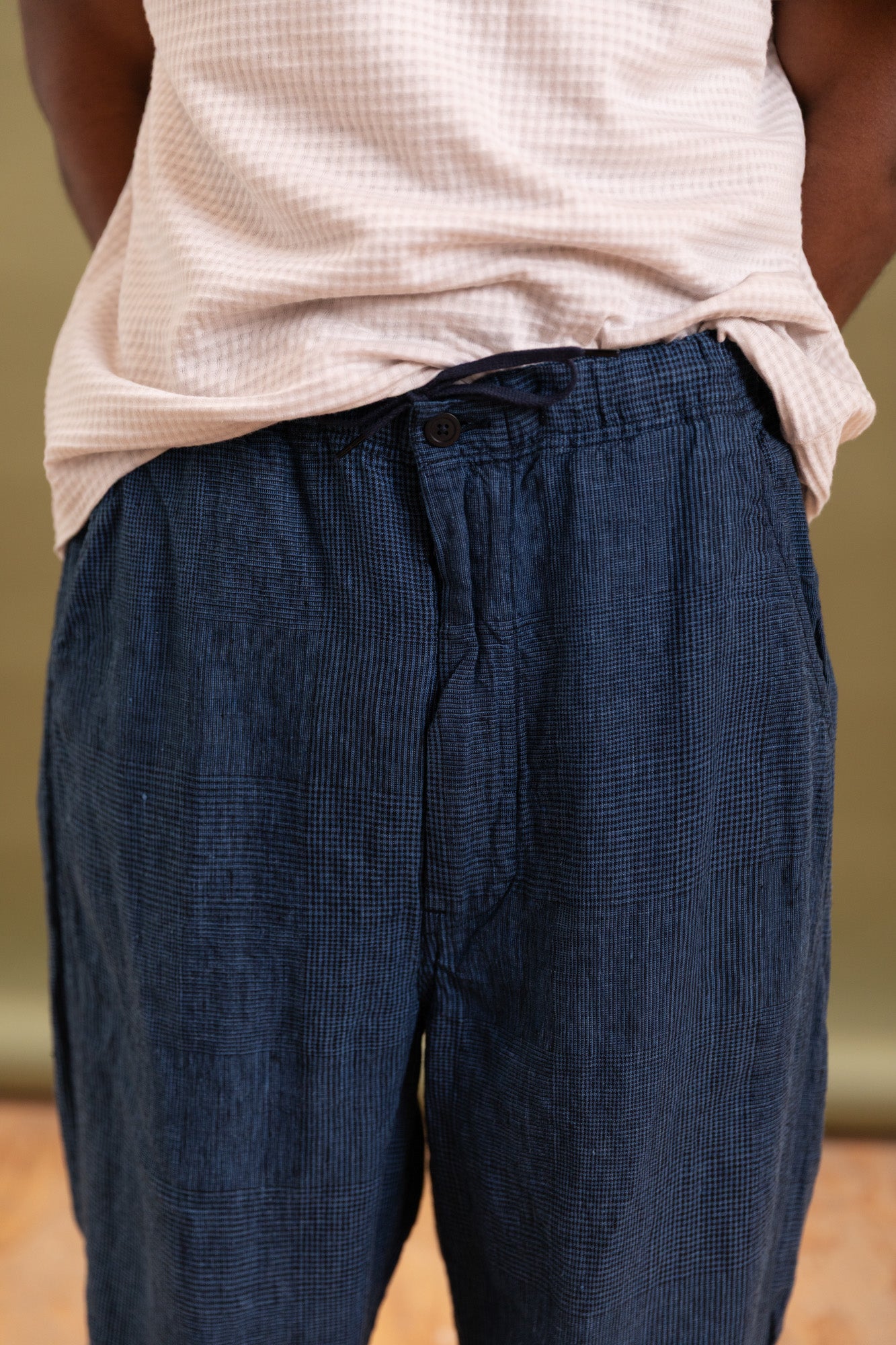 WIDE FIT NEW YORKER PANTS IN INDIGO CHECK