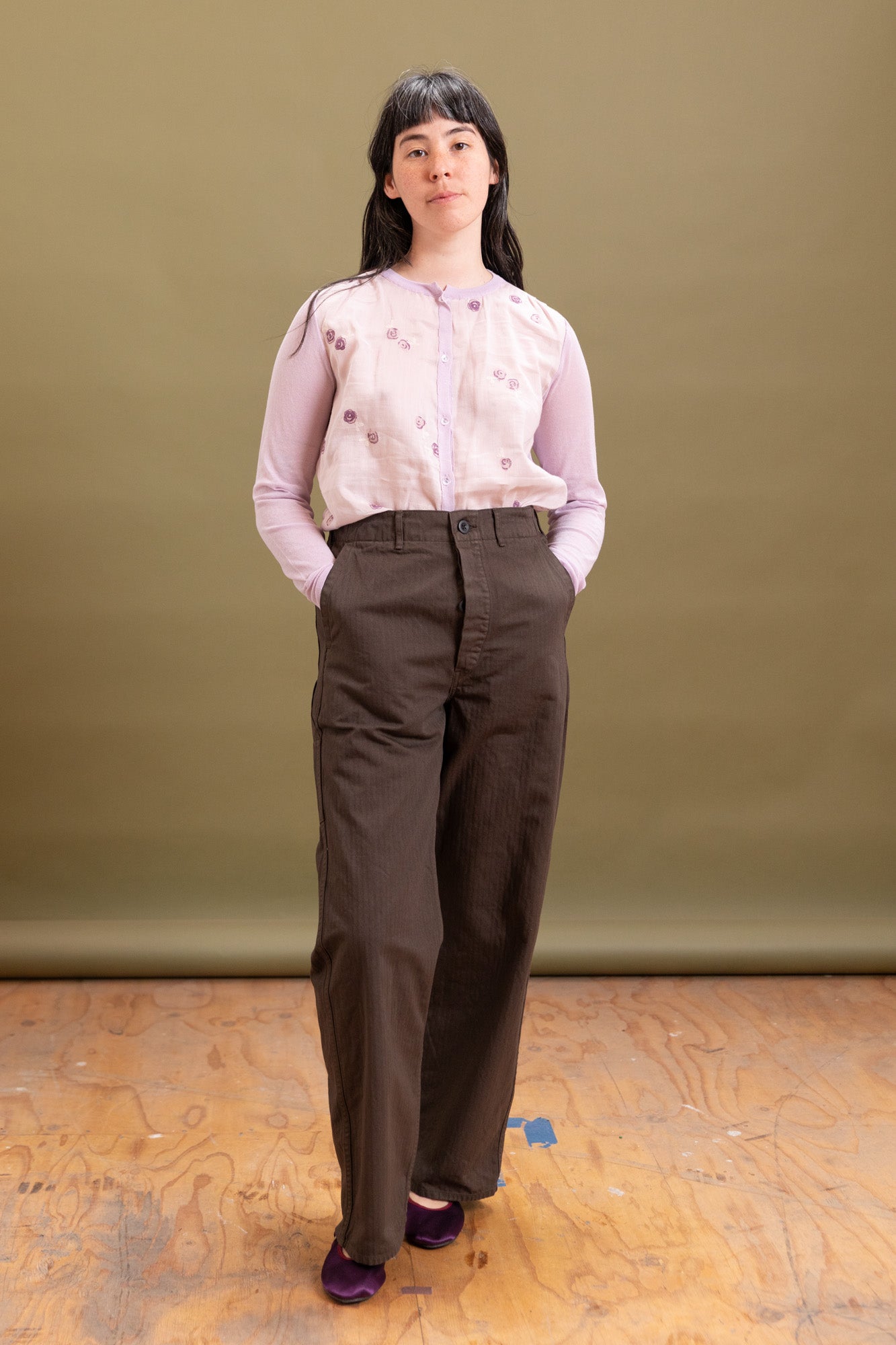 WIDE FIT FRENCH WORK PANTS IN COFFEE BROWN