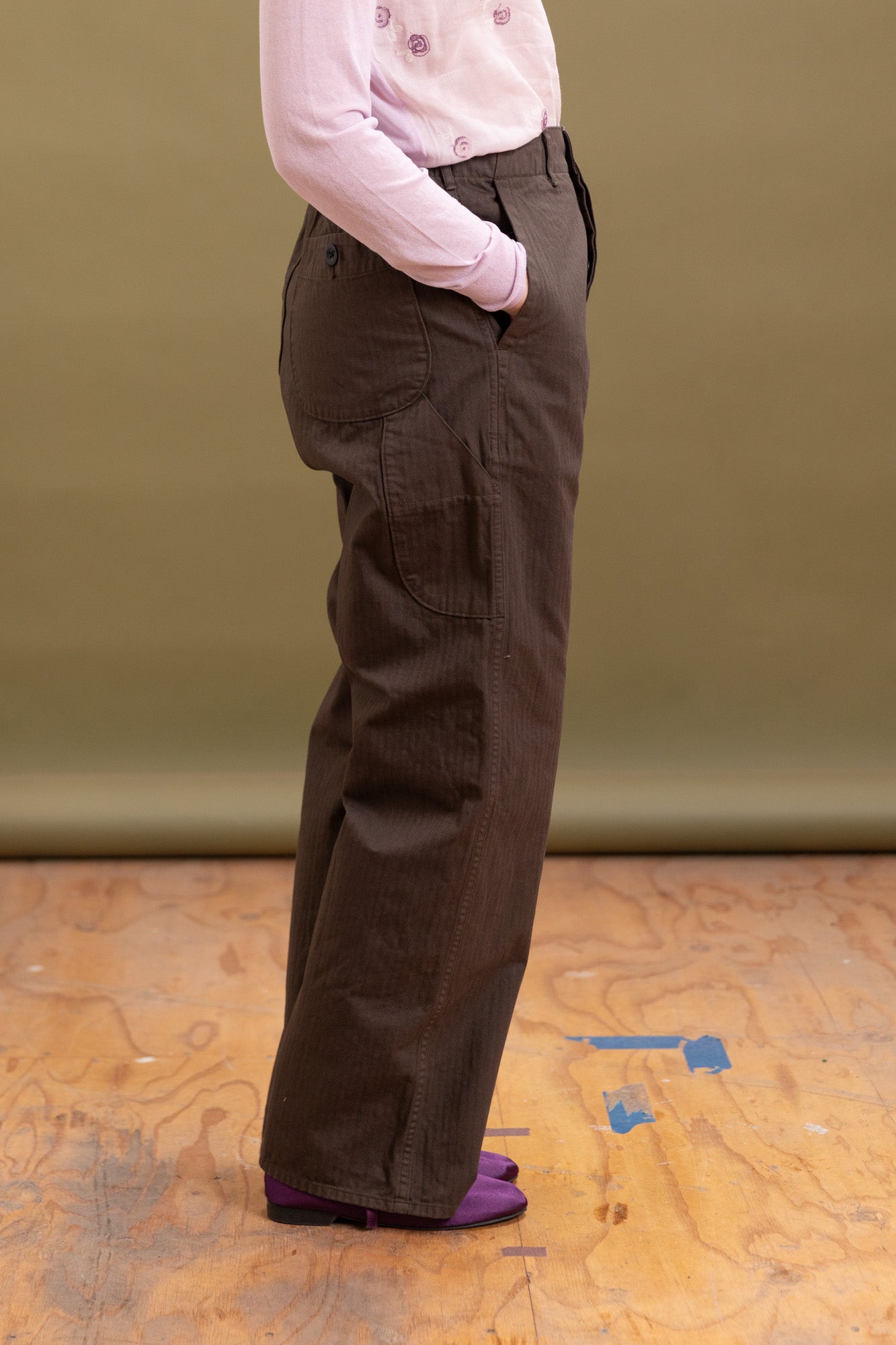 WIDE FIT FRENCH WORK PANTS IN COFFEE BROWN