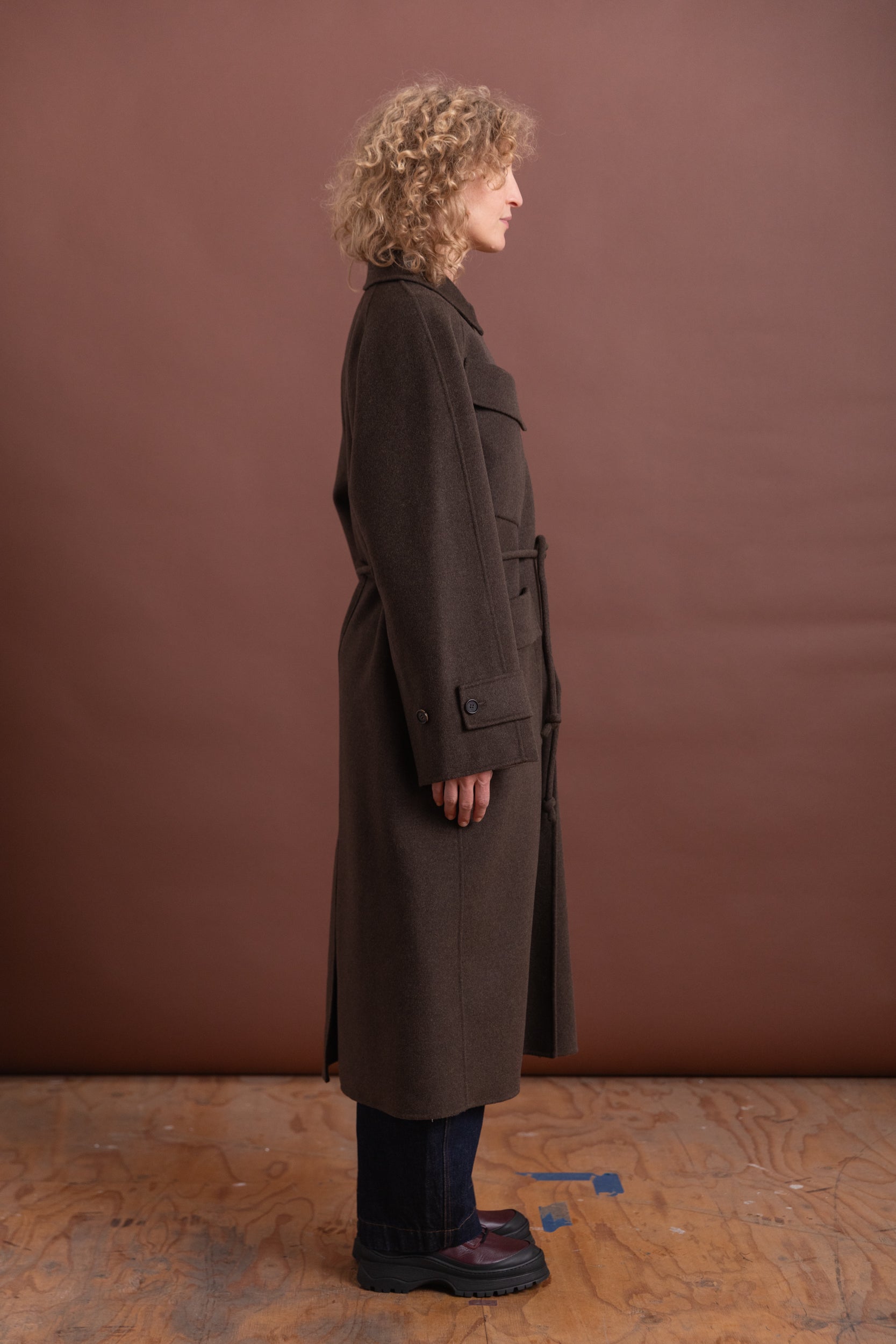 ALVES TRENCH IN BROWN MELANGE DOUBLEFACE TWILL WOOL
