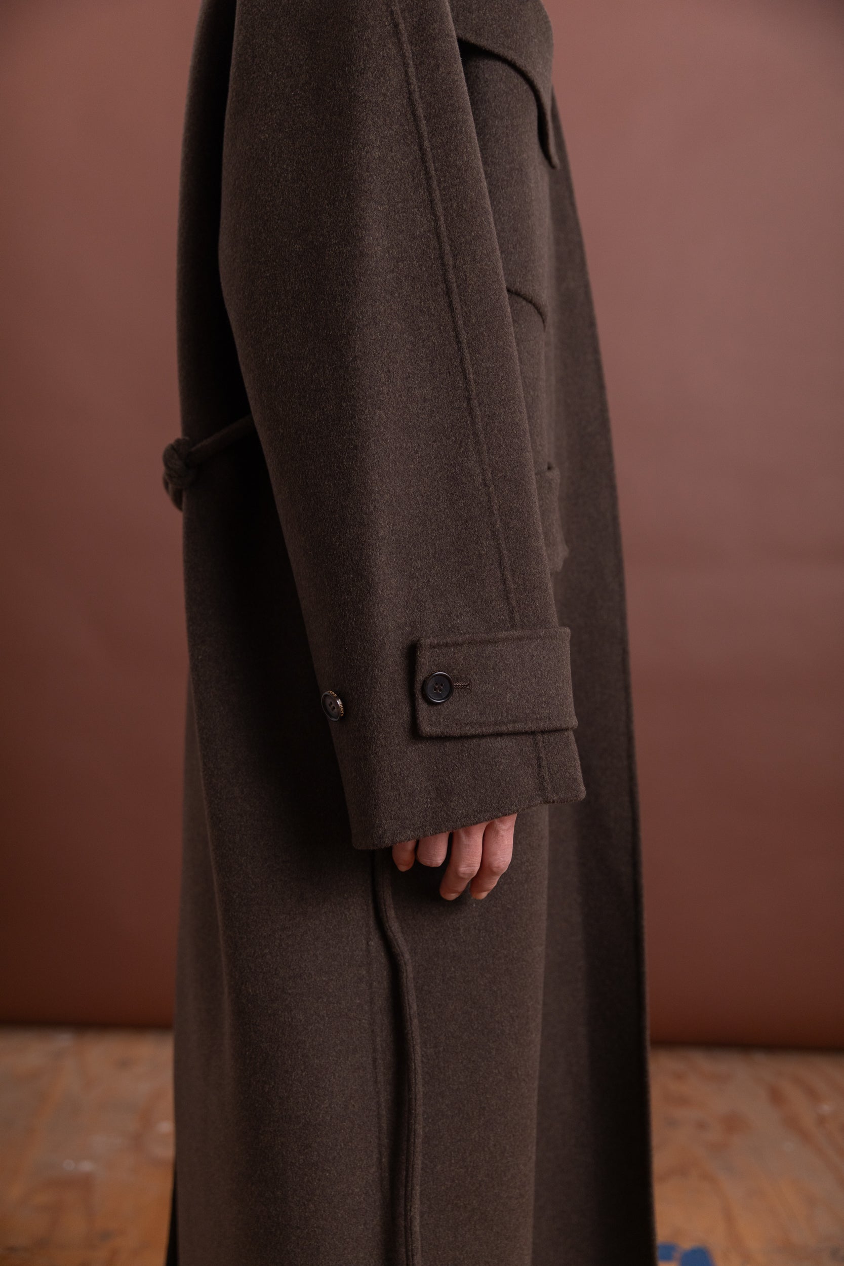 ALVES TRENCH IN BROWN MELANGE DOUBLEFACE TWILL WOOL
