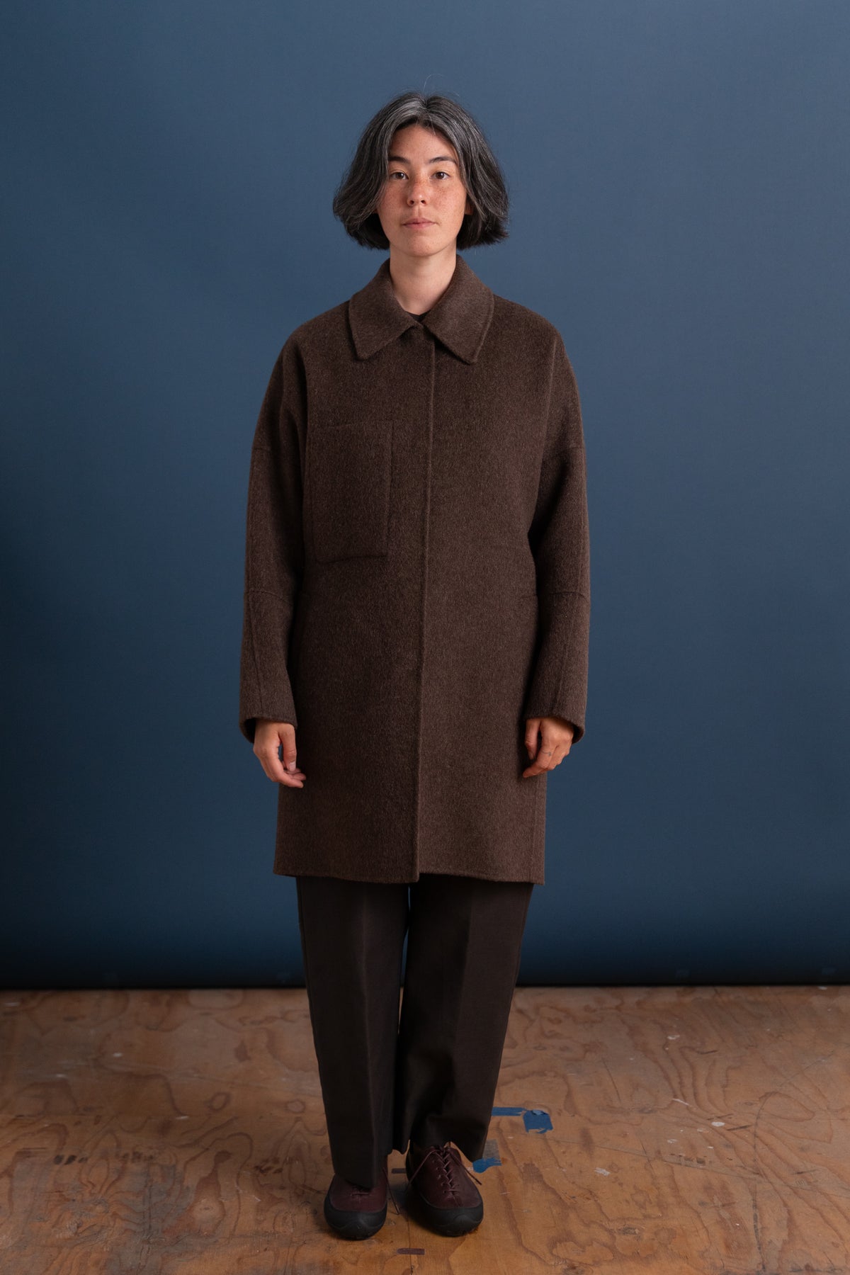 FIELD COAT IN BROWN MELANGE DOUBLE LOFT WOOL