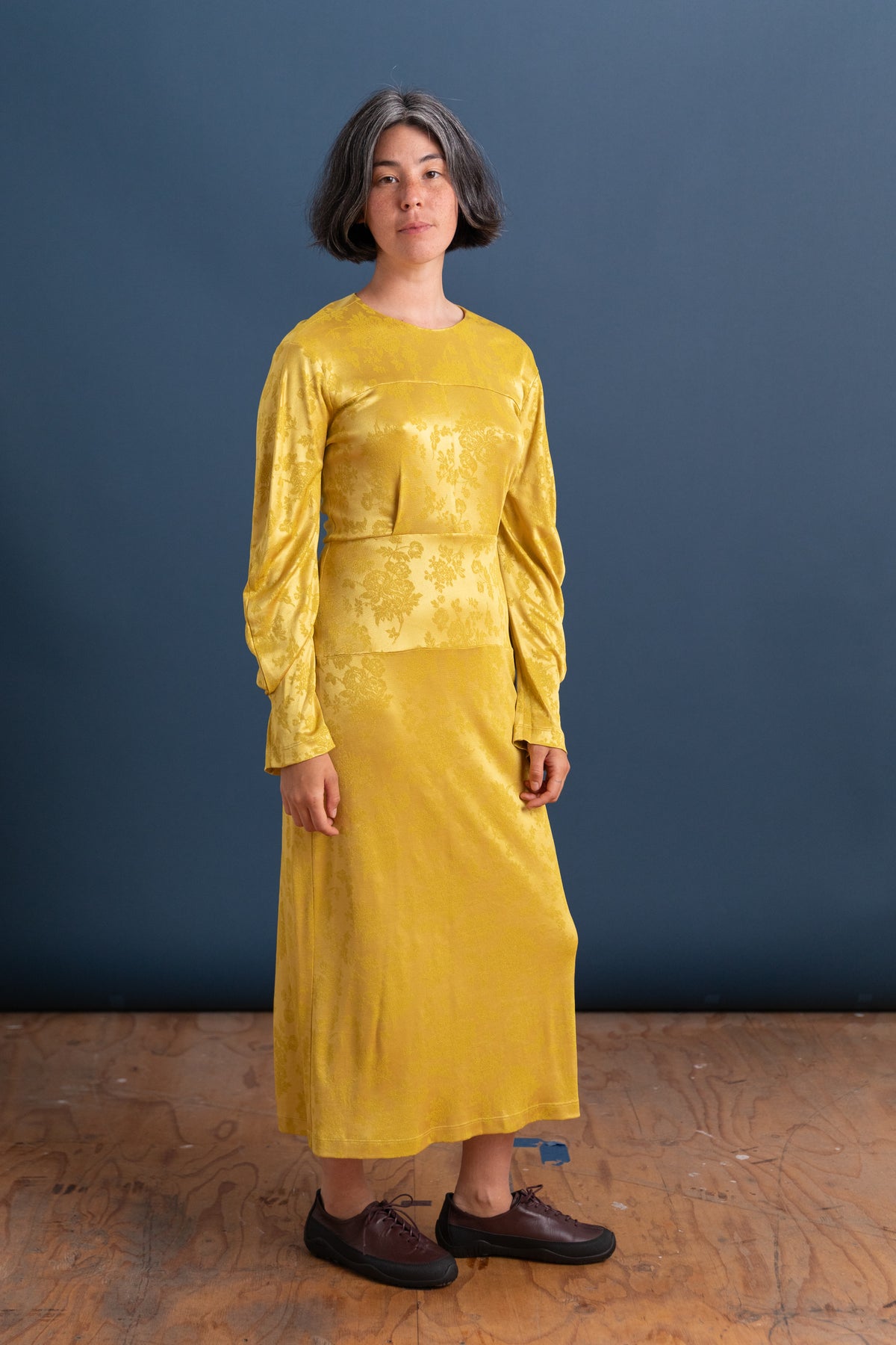 IRVING DRESS IN MUSTARD PRIMULA PIQUE KNIT