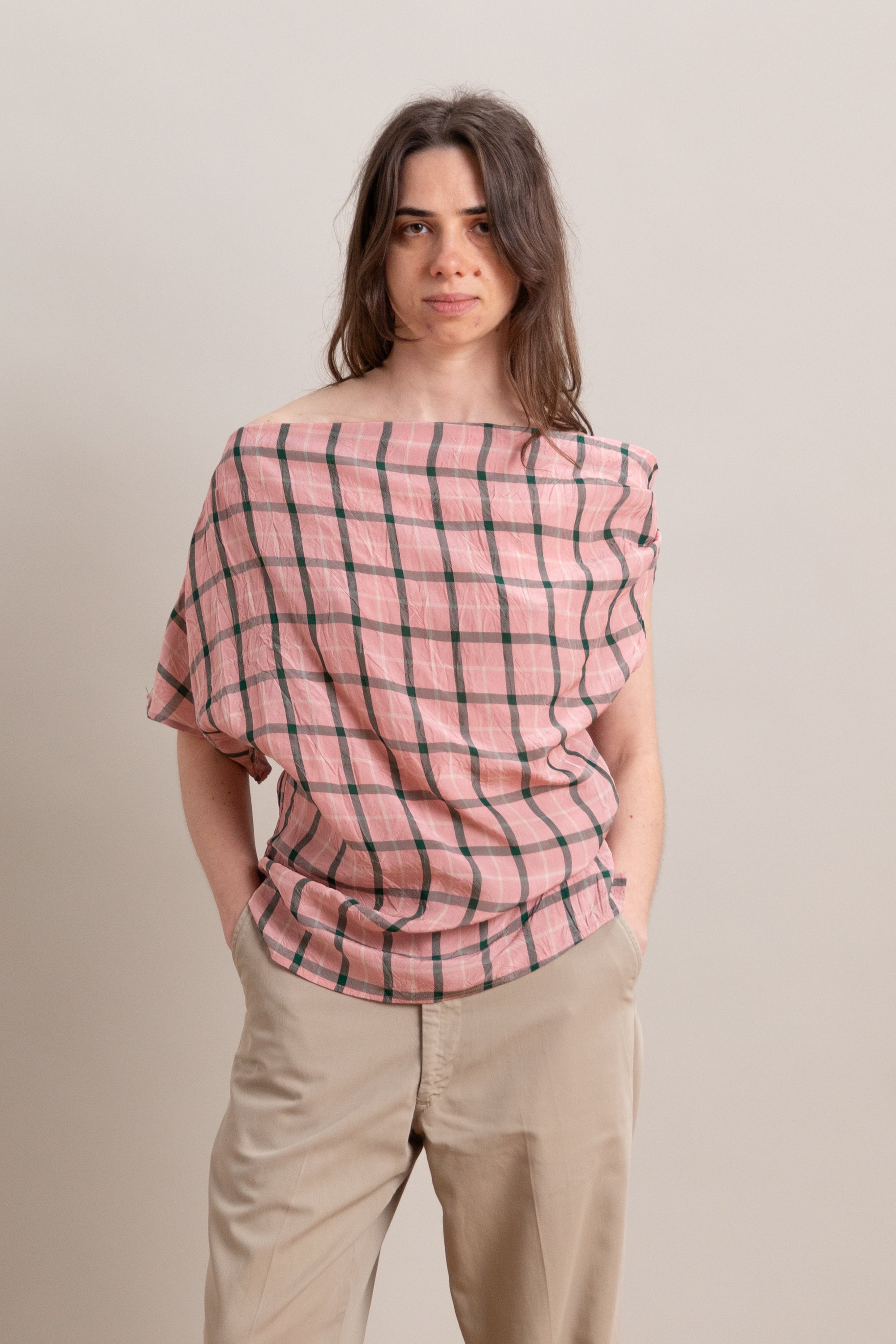 MATA TOP IN PINK ARROTINO PLAID