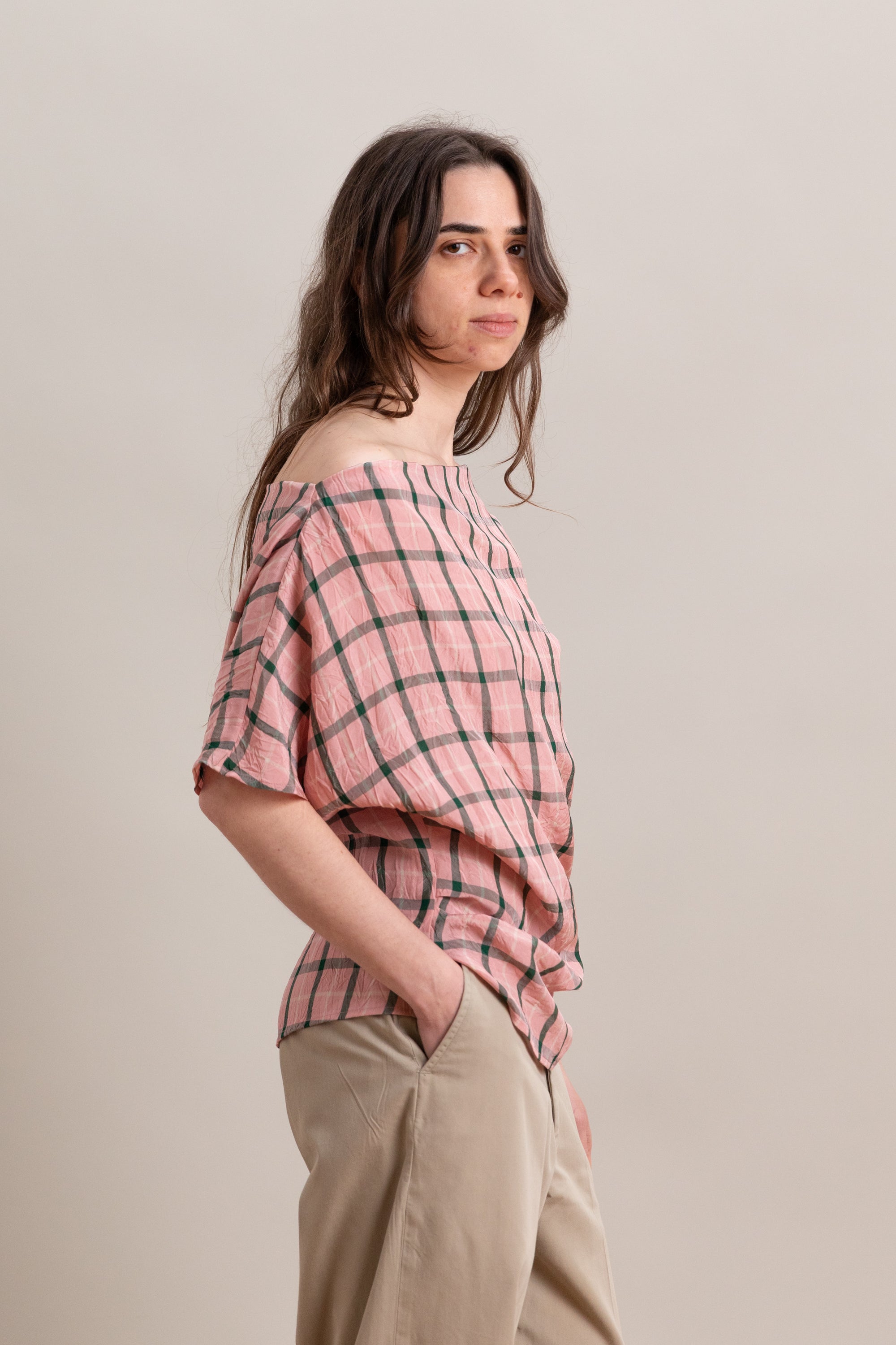MATA TOP IN PINK ARROTINO PLAID