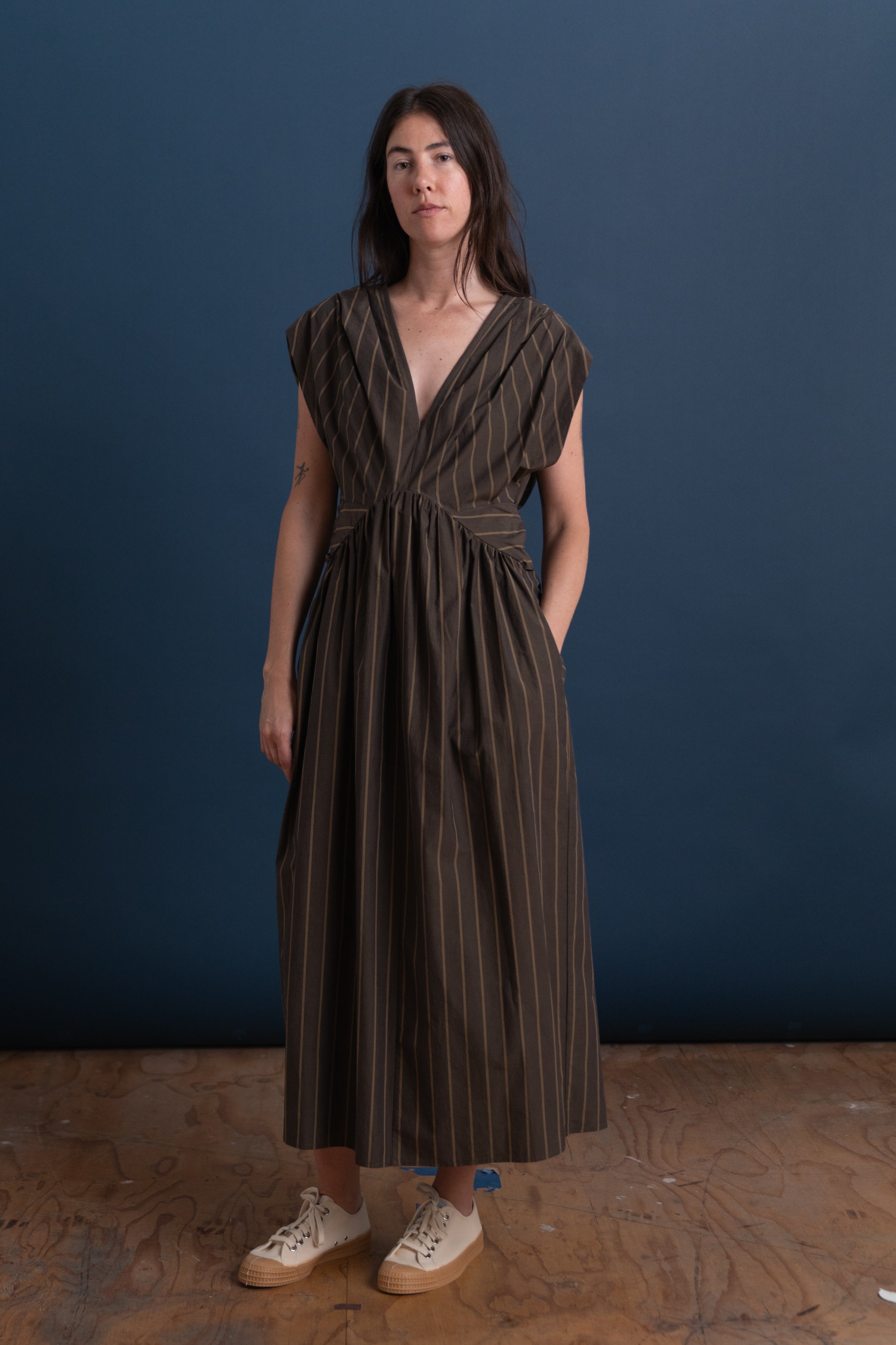 NARRAMORE DRESS IN BROWN WAVERLY STRIPE