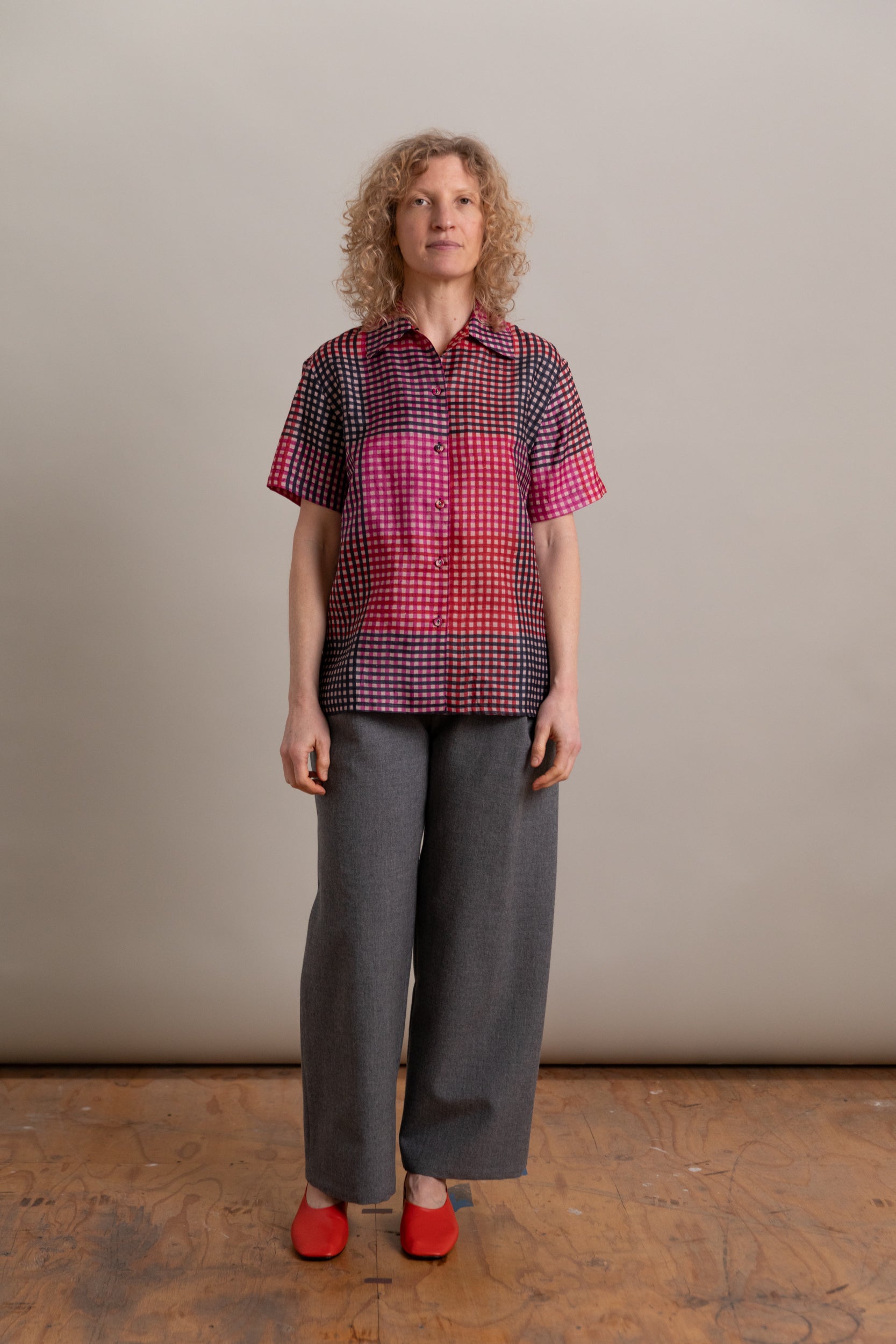 ROSS TOP IN PINK SILK CHECK