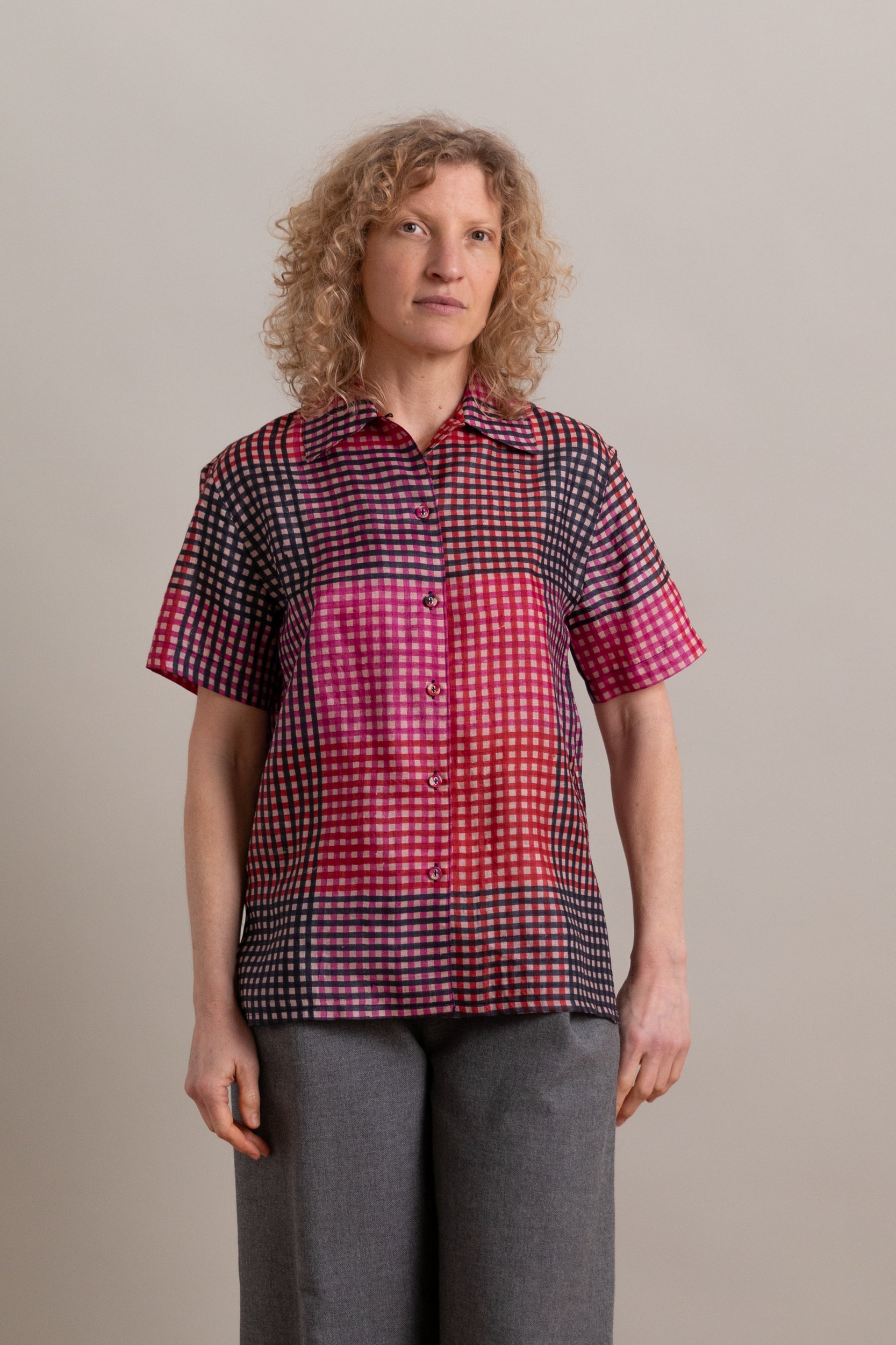 ROSS TOP IN PINK SILK CHECK