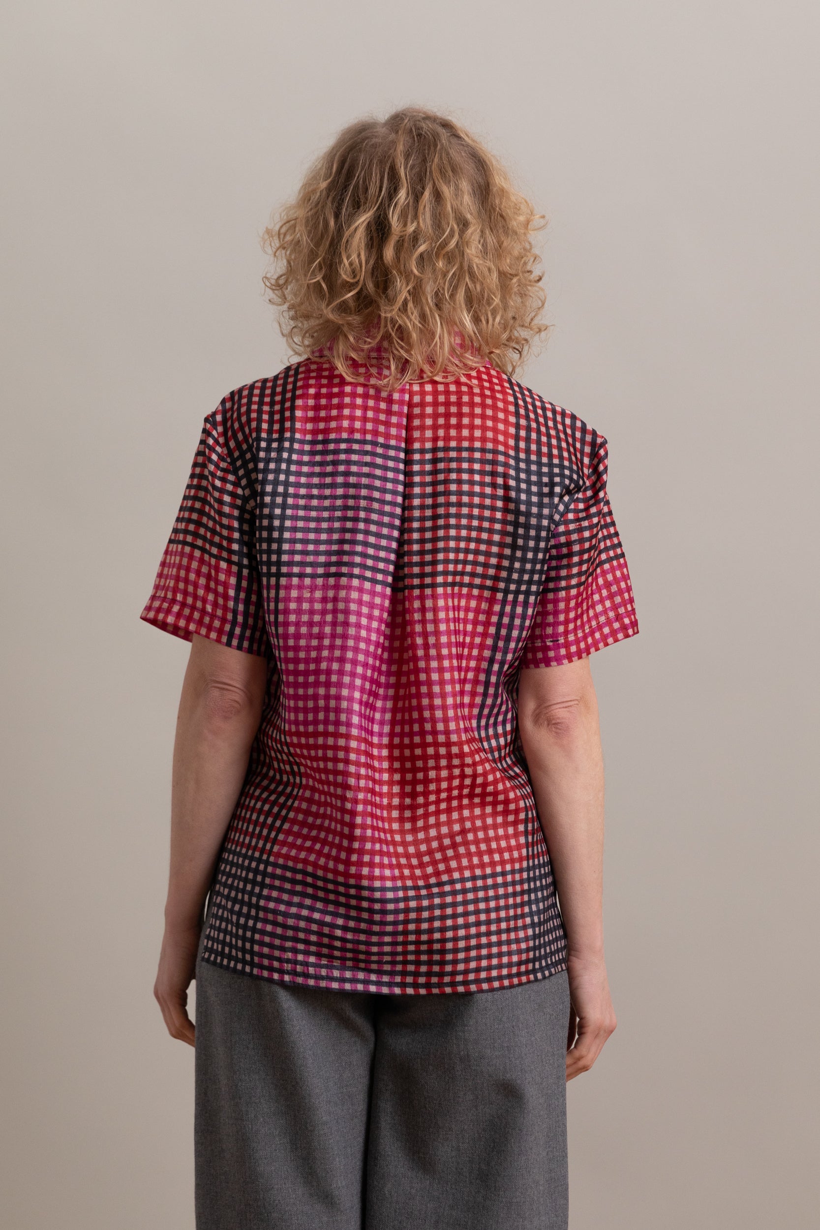 ROSS TOP IN PINK SILK CHECK