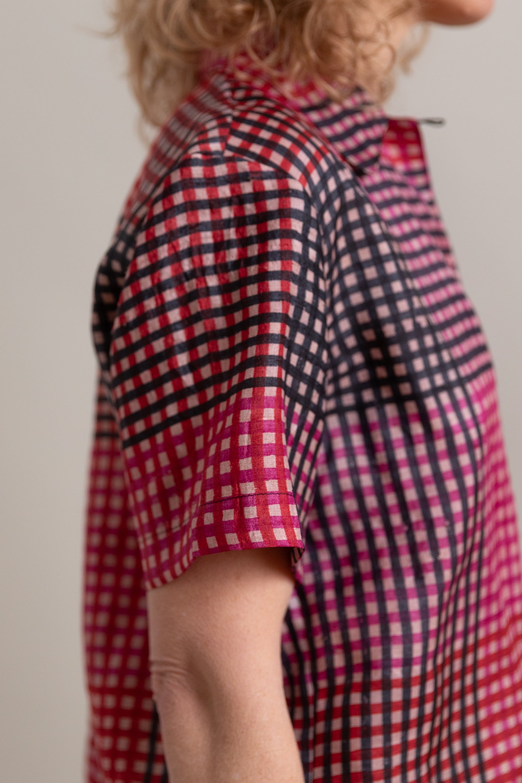 ROSS TOP IN PINK SILK CHECK