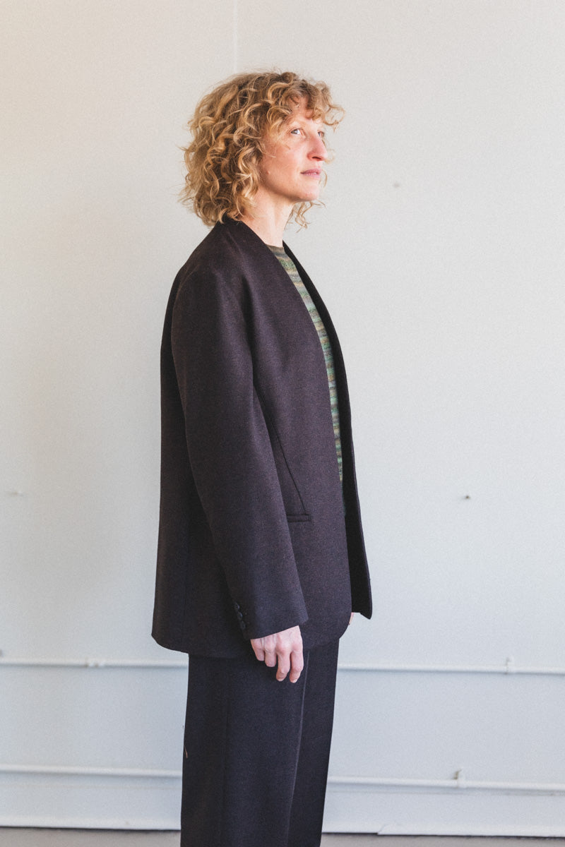 TORSHAVN COLLARLESS JACKET IN TWEED WOOL — Shop Boswell