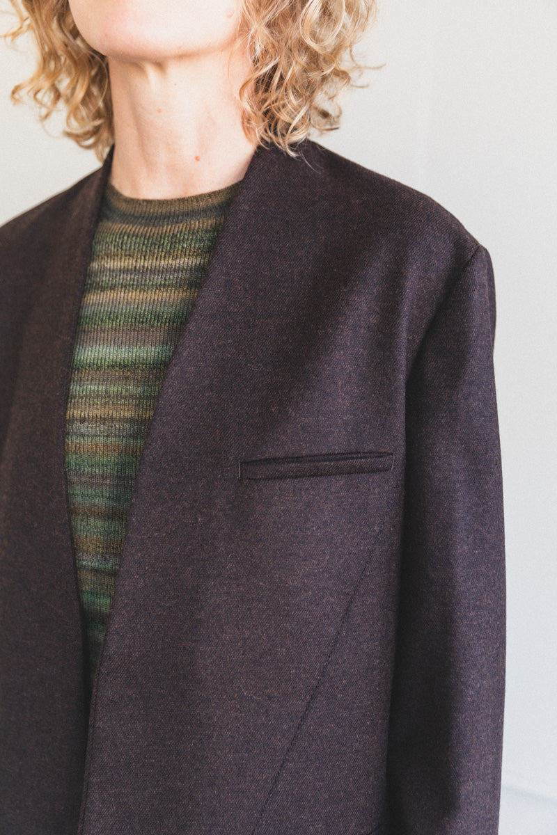 TORSHAVN COLLARLESS JACKET IN TWEED WOOL — Shop Boswell