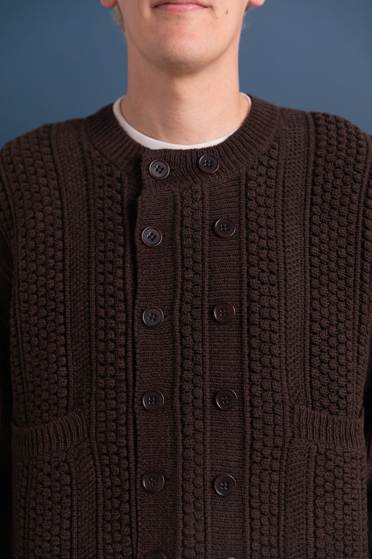 LOT 506 DOUBLE BREASTED CARDIGAN IN BROWN