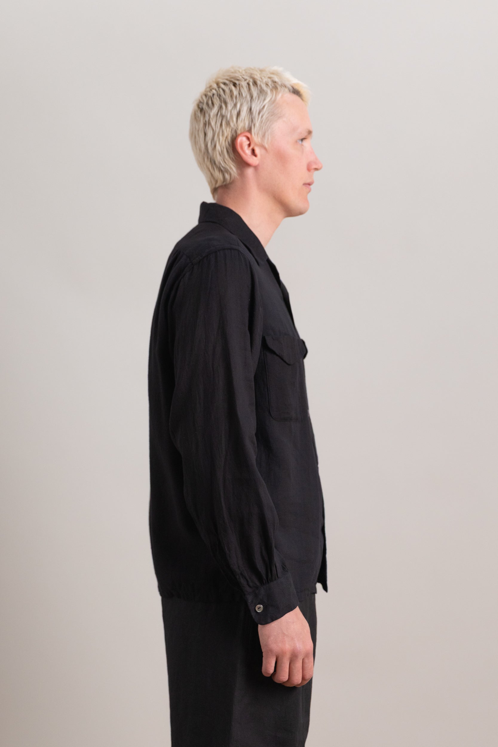 LOT 101 OPEN COLLAR SHIRT IN BLACK
