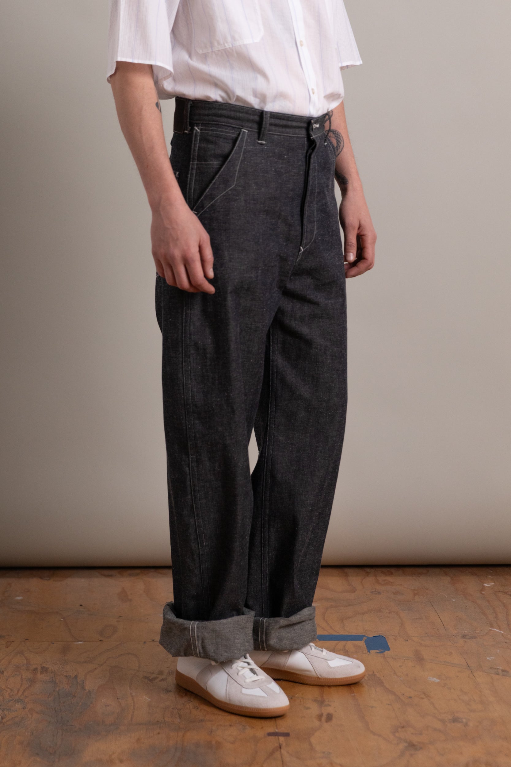 LOT 717 PAINTER PANTS WITH BUCKLE IN RAW INDIGO