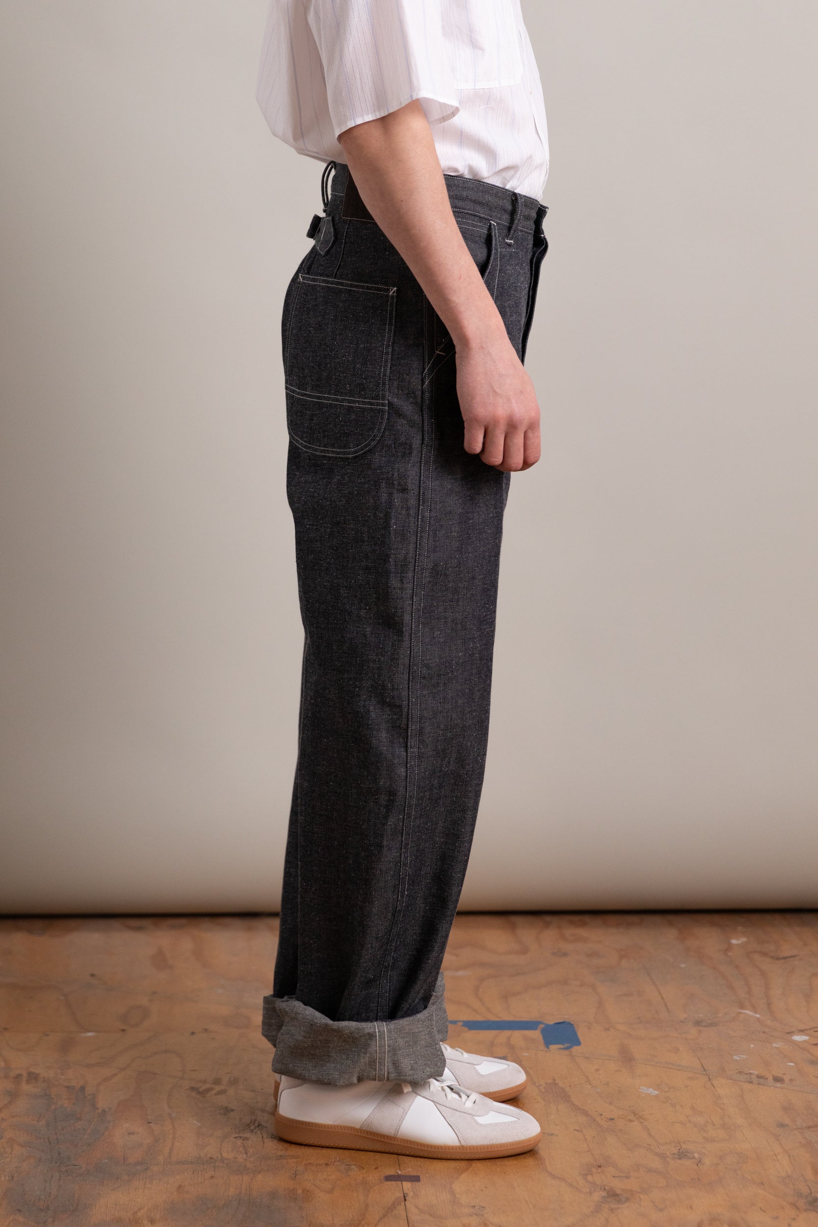 LOT 717 PAINTER PANTS WITH BUCKLE IN RAW INDIGO