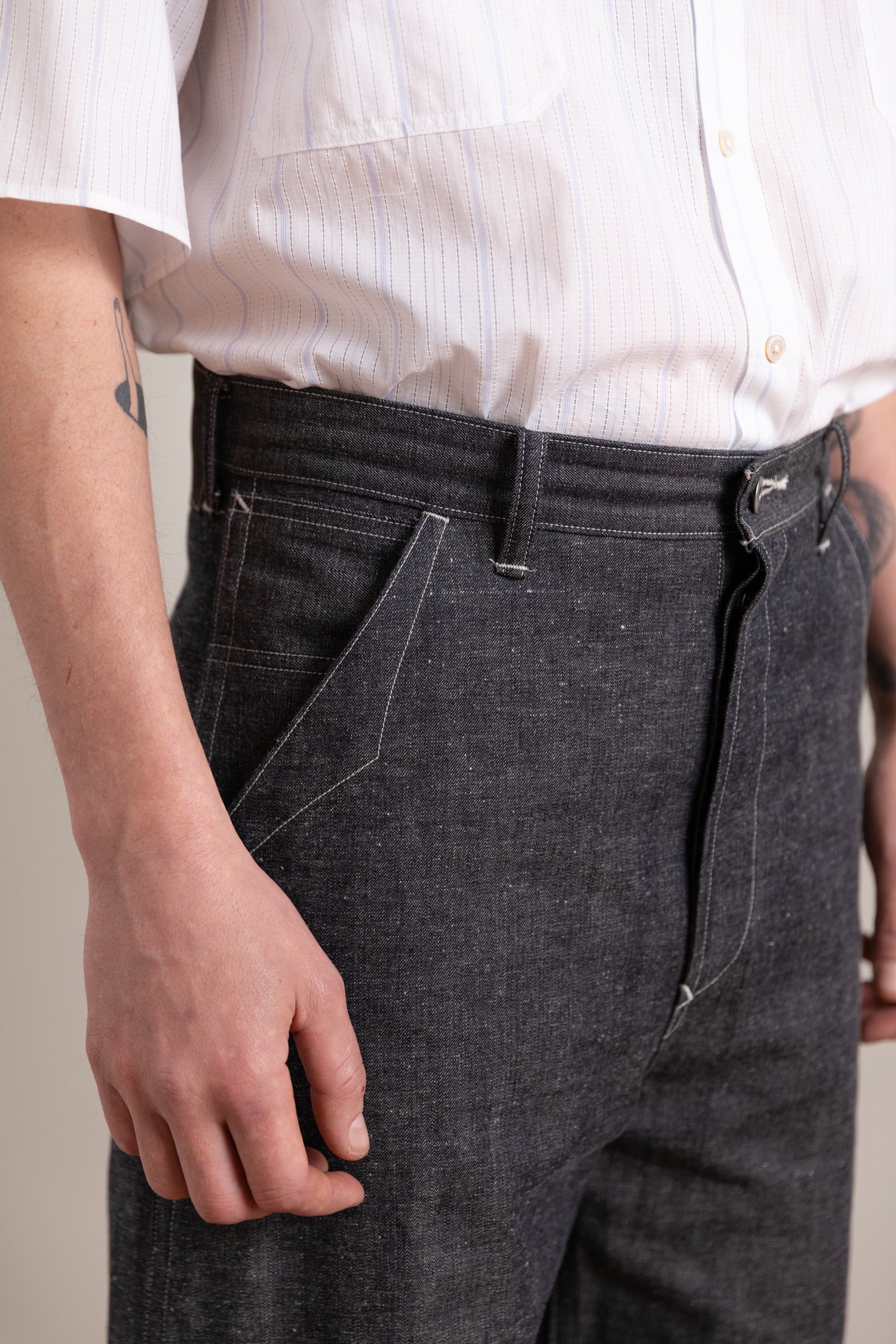 LOT 717 PAINTER PANTS WITH BUCKLE IN RAW INDIGO