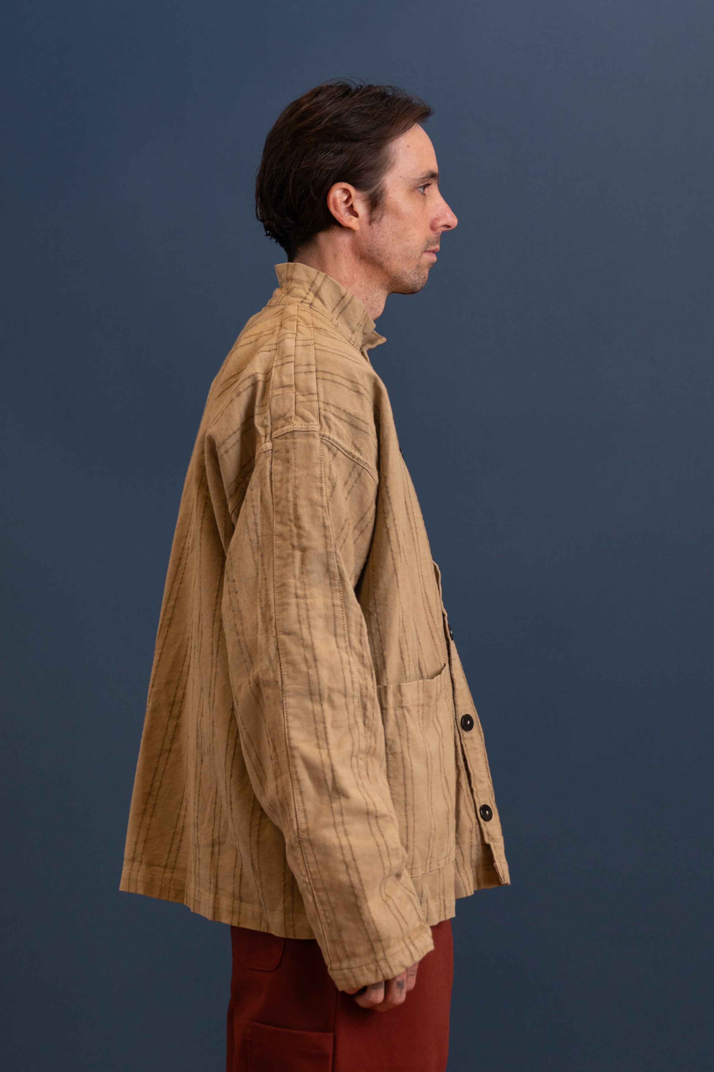 ISOSCELES SHIRT IN DRAB WELD WOOL STRIPE COTTON TATTERSALL