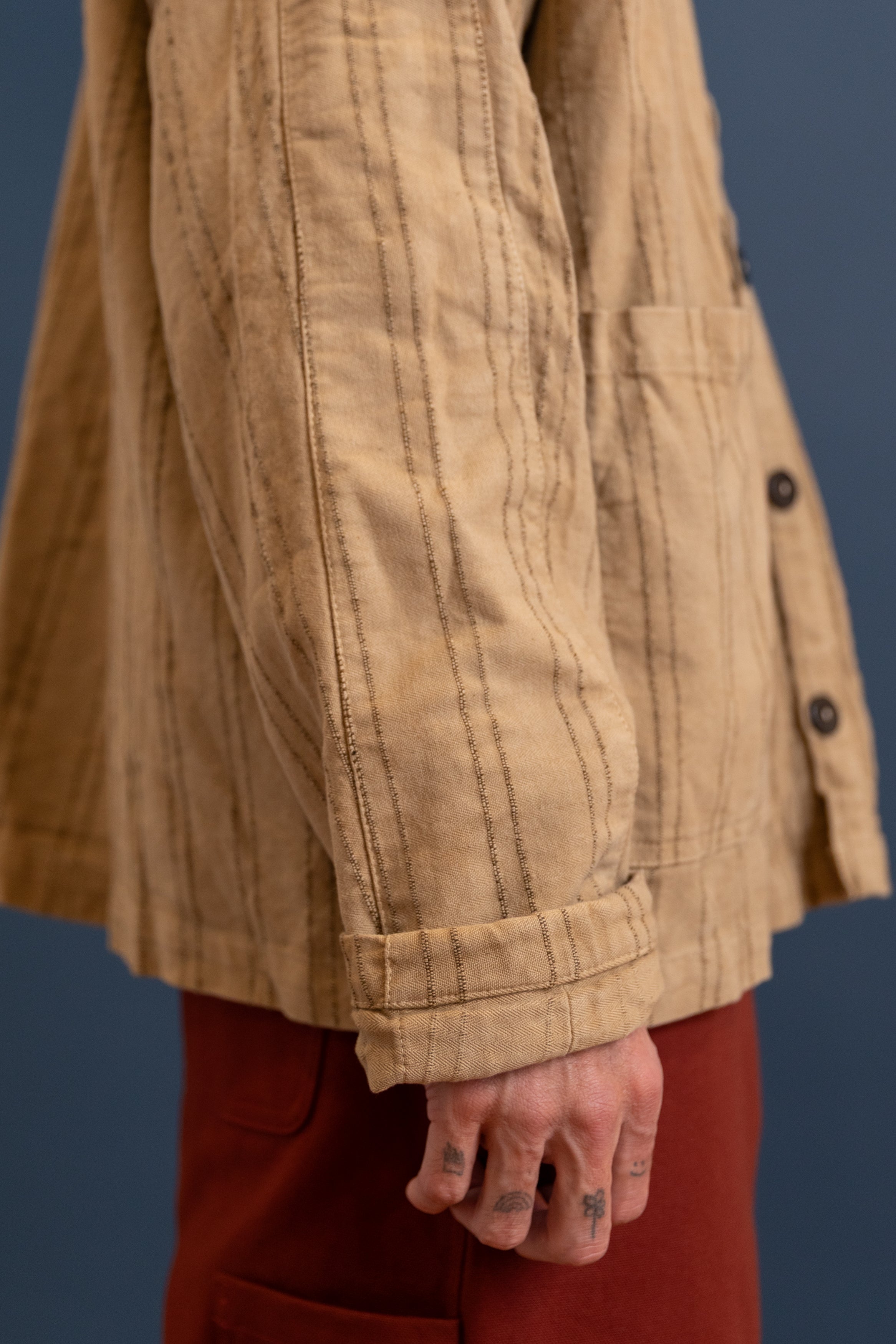 ISOSCELES SHIRT IN DRAB WELD WOOL STRIPE COTTON TATTERSALL