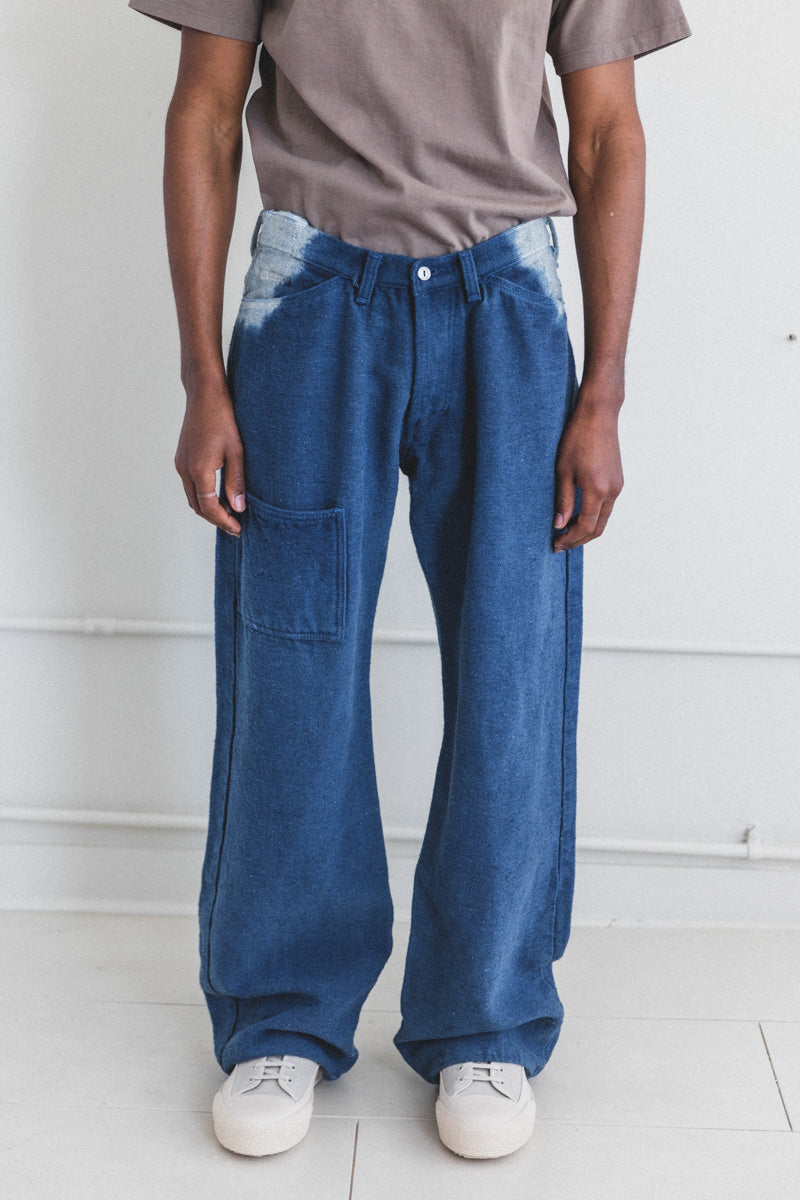 OXFORD GARDENERS TROUSERS IN INDIGO HEMP WOOL COTTON DENIM