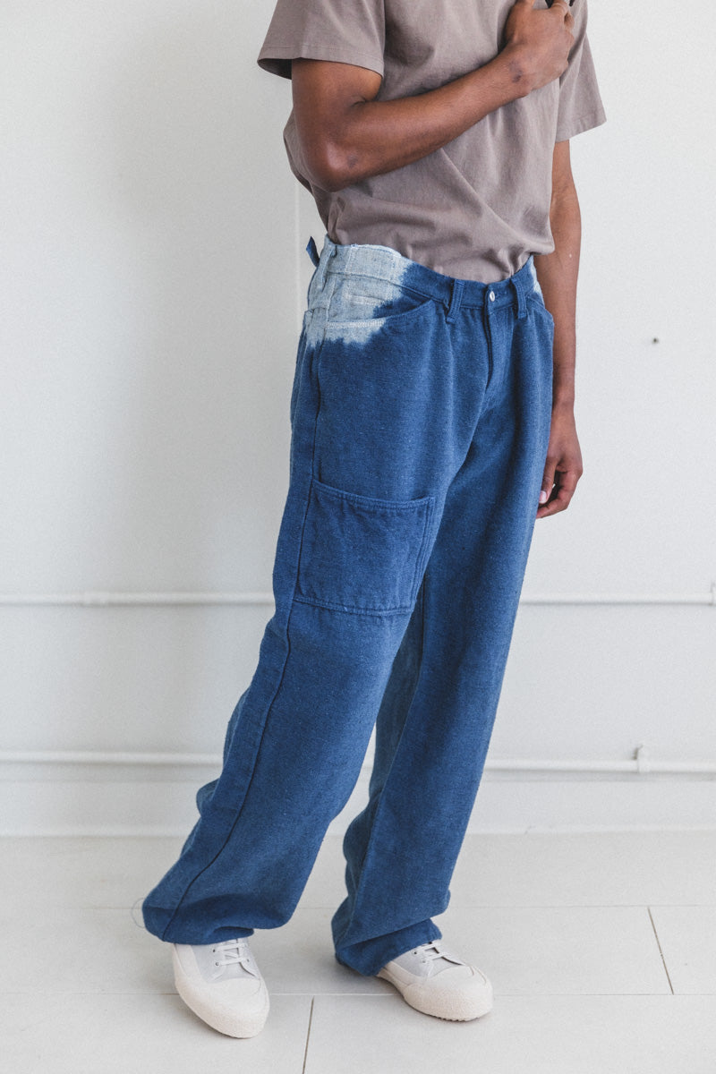 OXFORD GARDENERS TROUSERS IN INDIGO HEMP WOOL COTTON DENIM