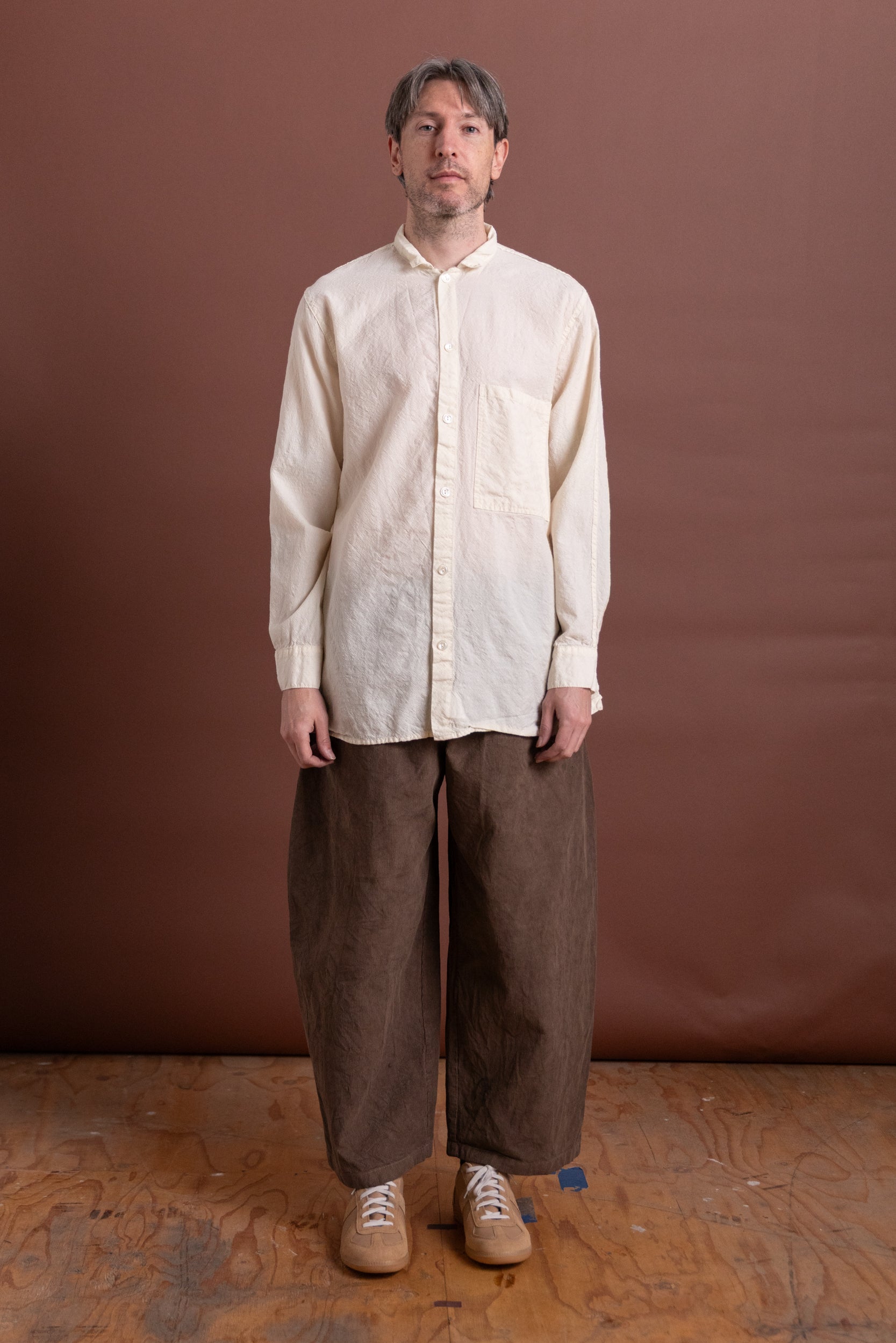 PLASTRON SHIRT IN RINSED WOOL CALICO