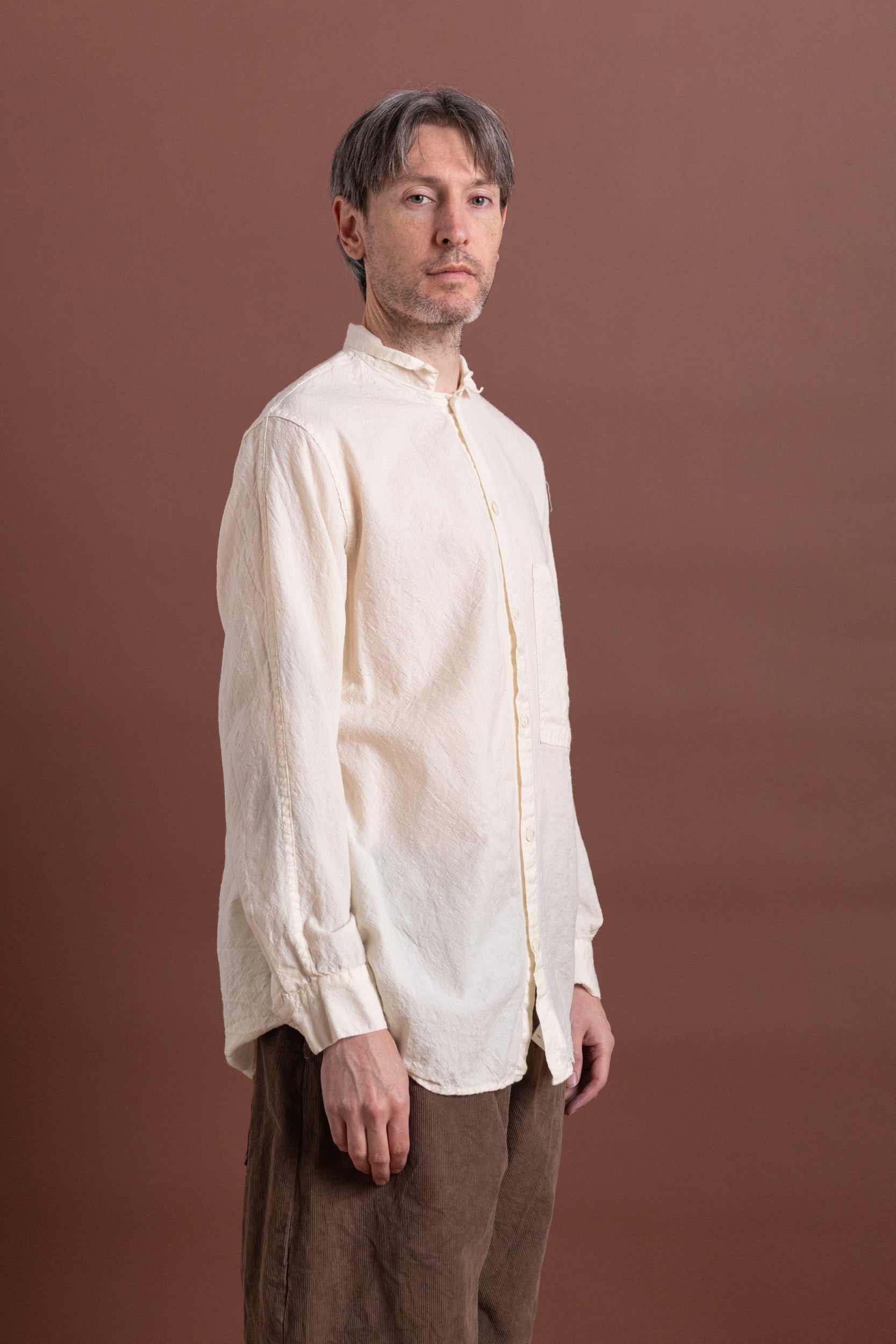 PLASTRON SHIRT IN RINSED WOOL CALICO