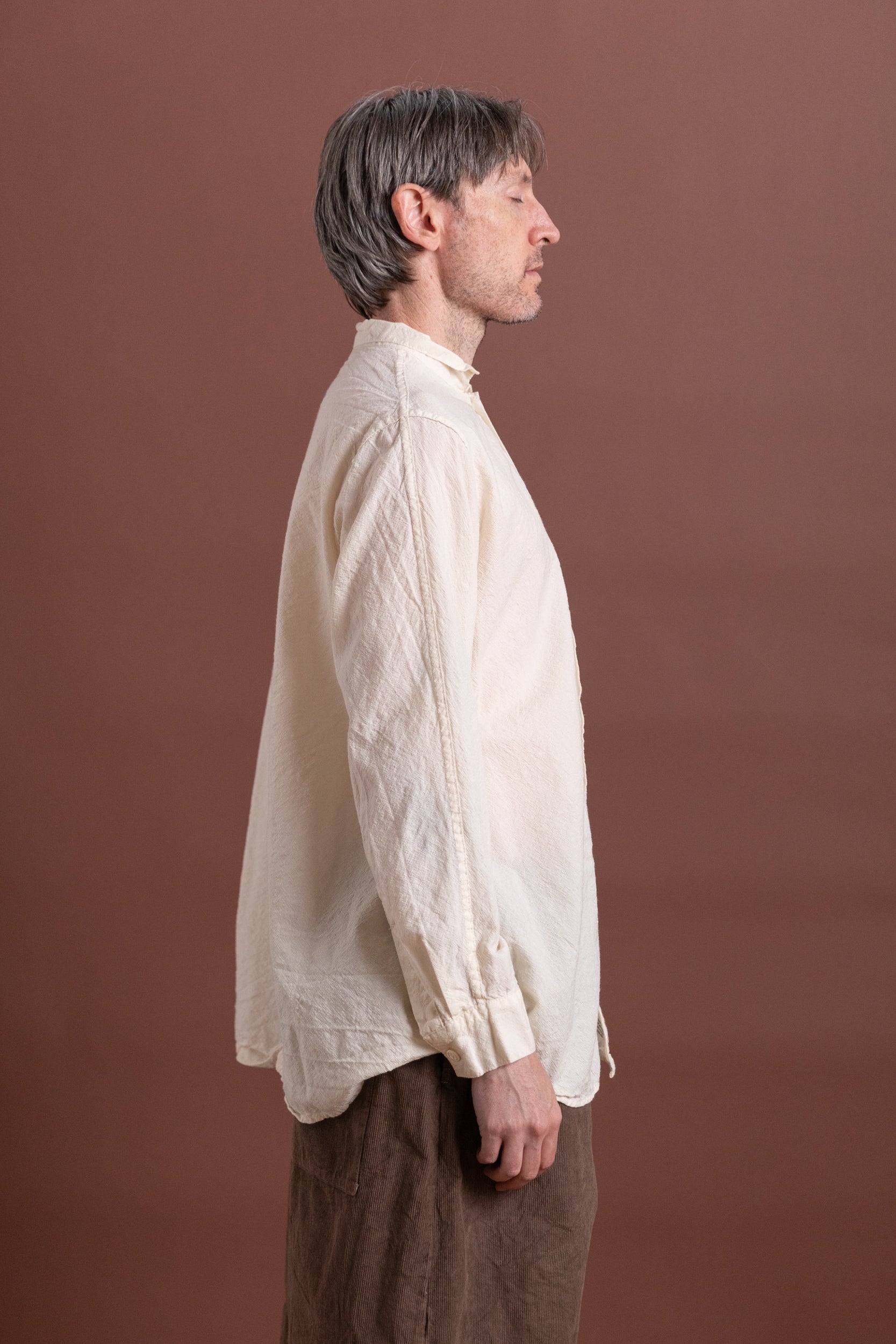 PLASTRON SHIRT IN RINSED WOOL CALICO