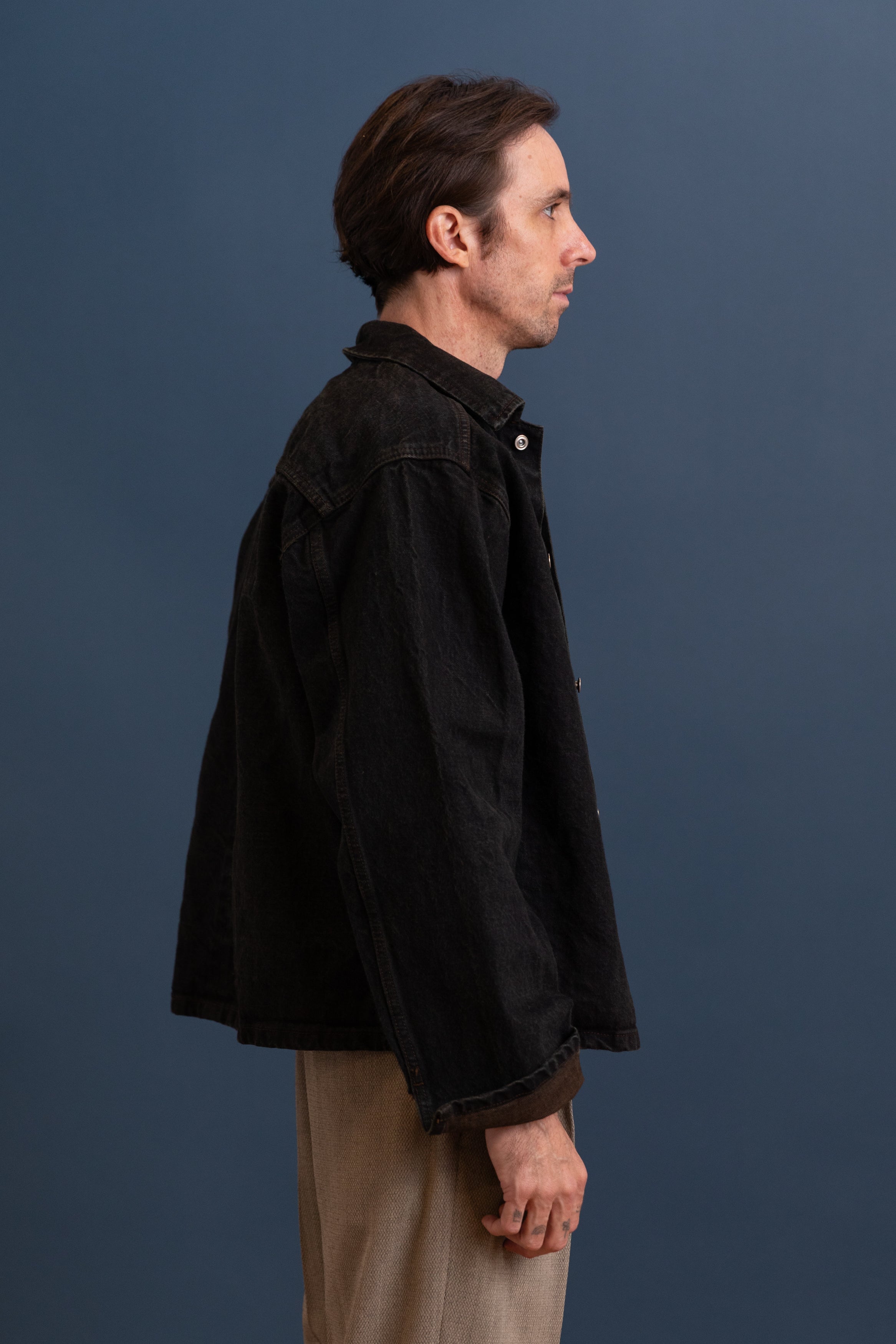 SHIRTMAKER'S JEANS JACKET IN BROWN HAT 16OZ SELVAGE DENIM